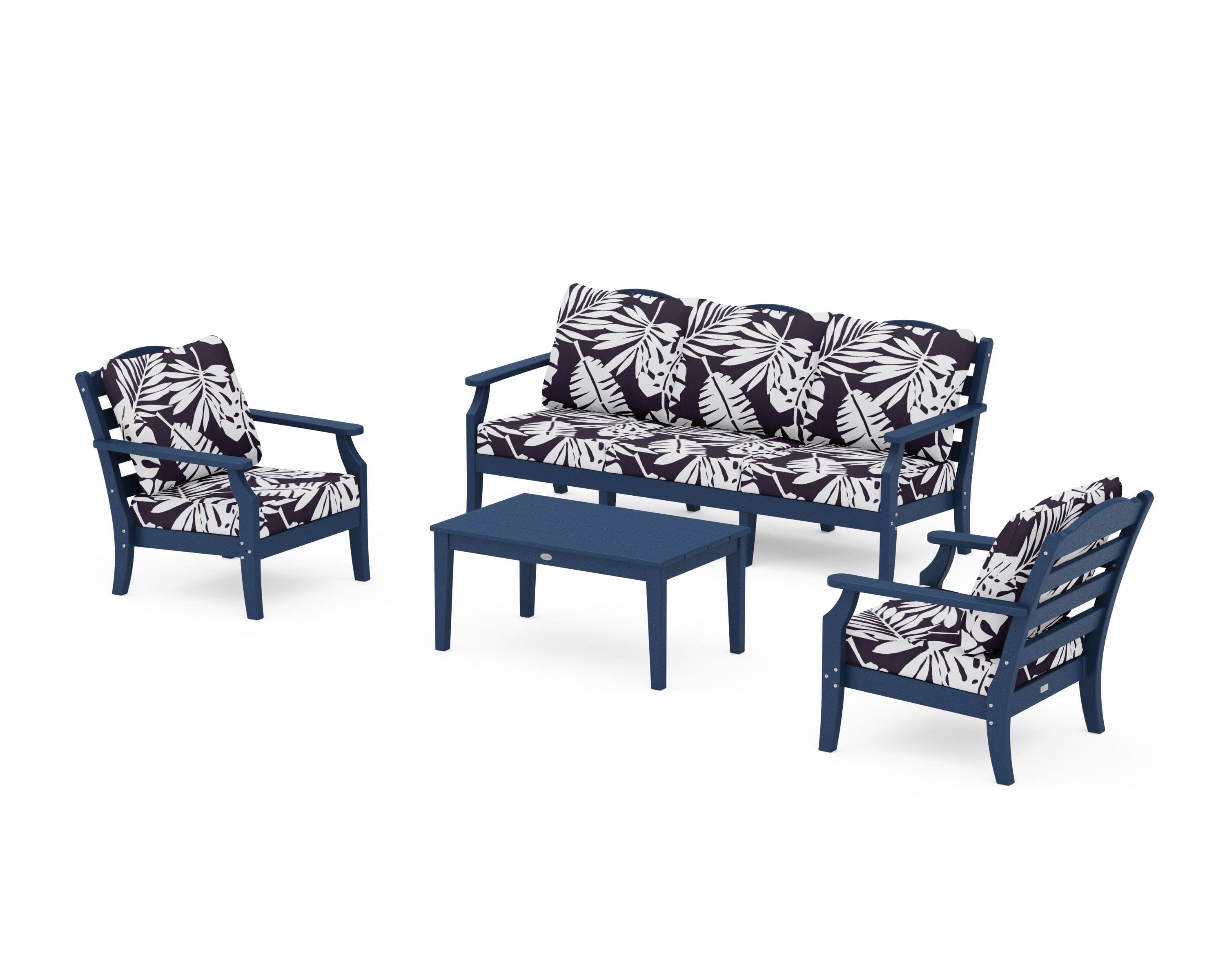 Savannah 4-Piece Deep Seating Set with Sofa in Navy / Leaf Navy
