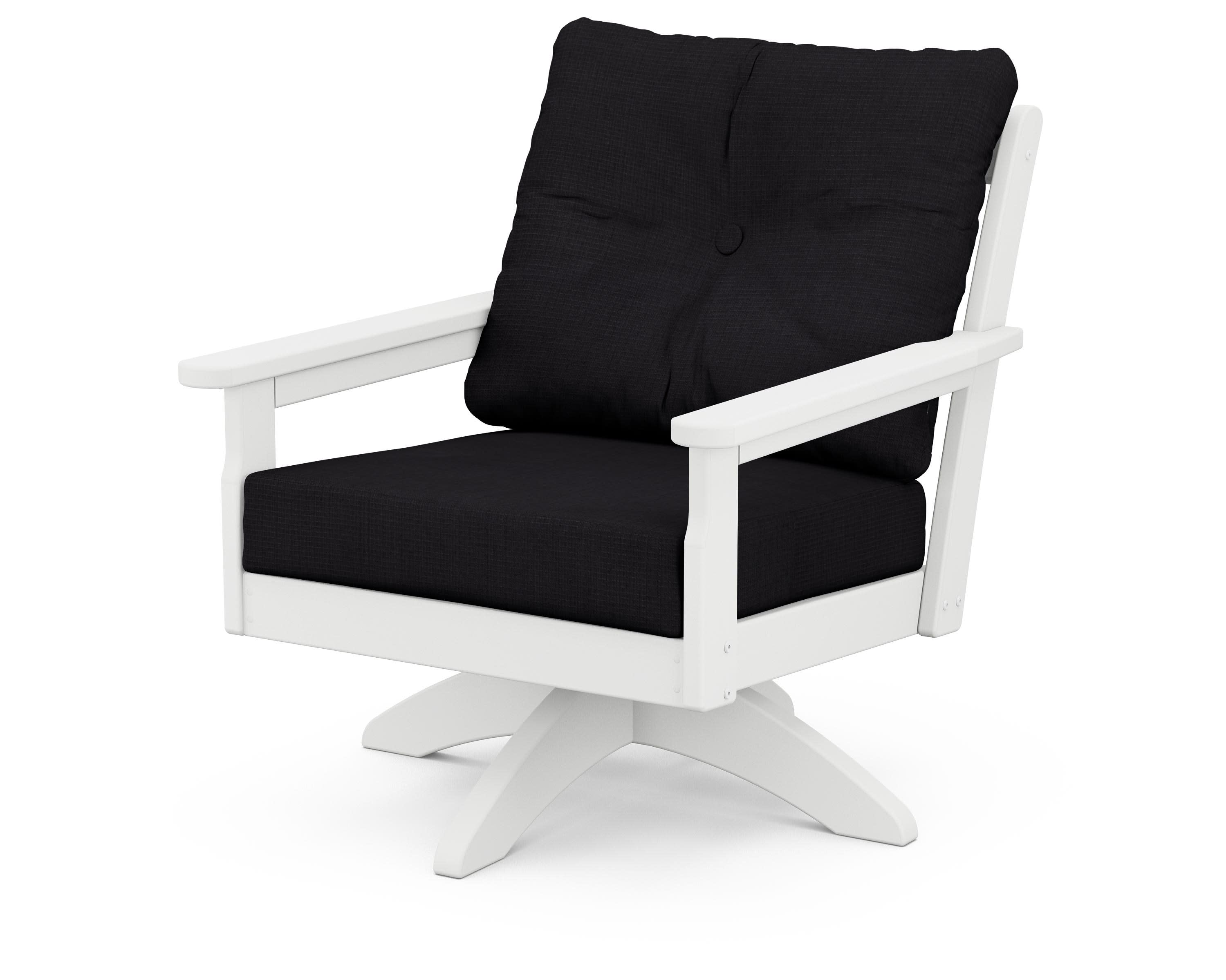 Vineyard Deep Seating Swivel Chair in White / Midnight Linen