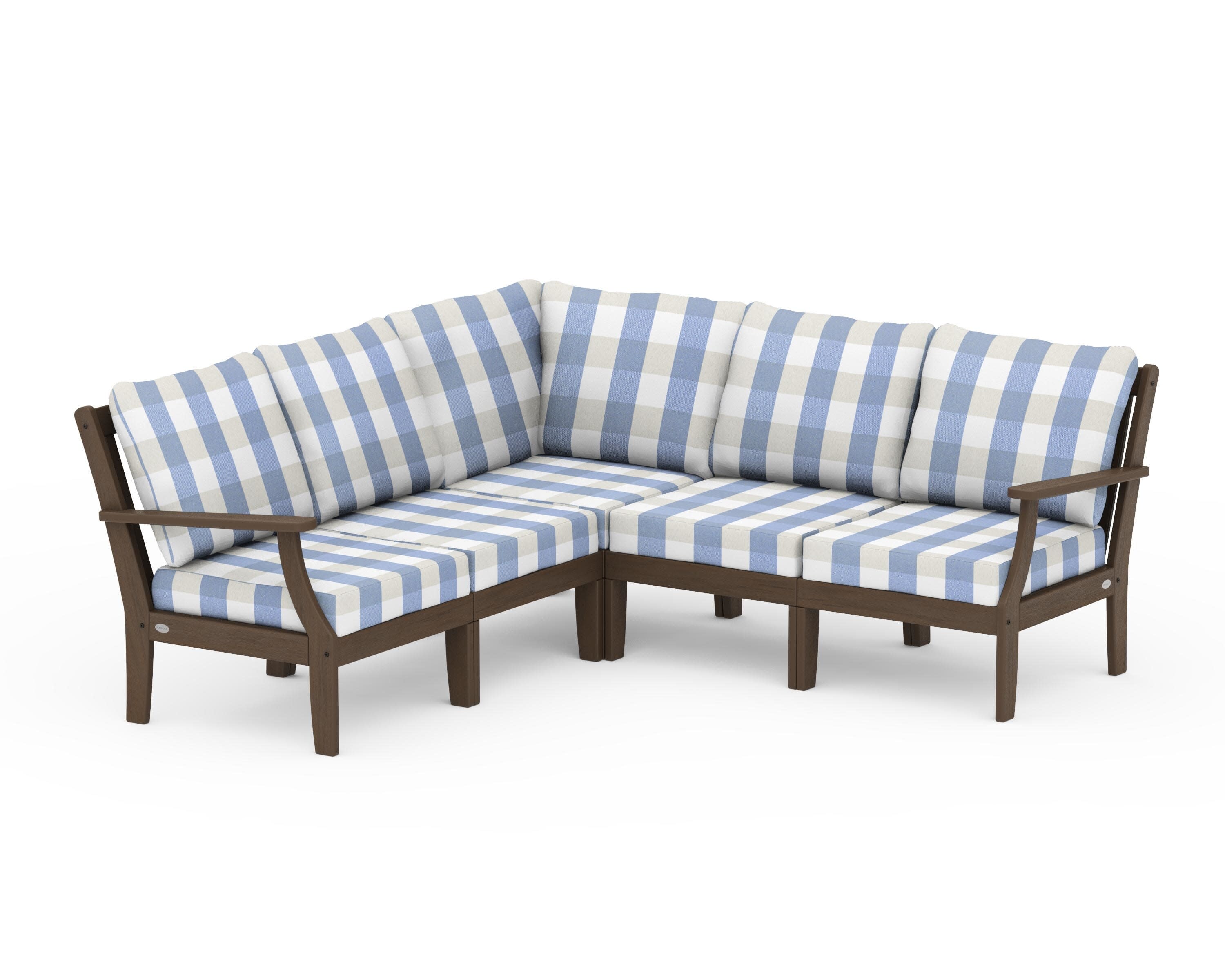 Braxton Modular 5-Piece Deep Seating Set in Kona / Buffalo Plaid Sky Blue