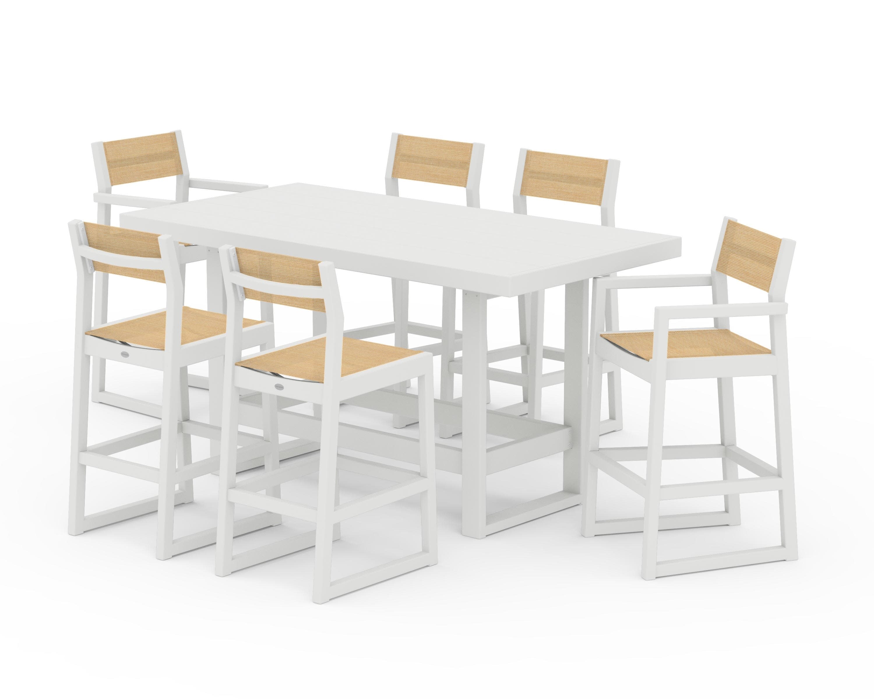 EDGE Sling 7-Piece Bar Table Set in Vintage White / Dupioni Apricot Sling