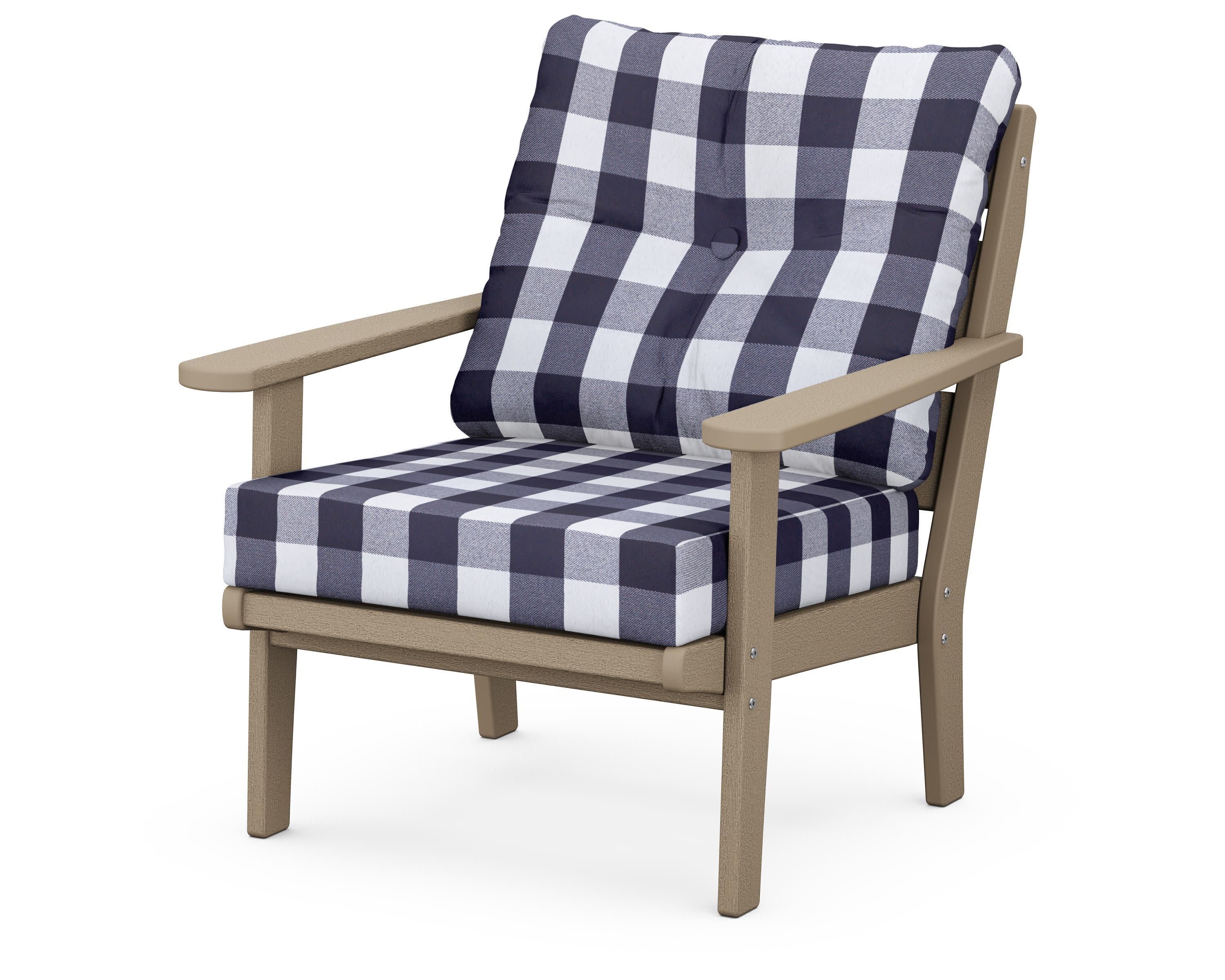 Lakeside Deep Seating Chair in Vintage Sahara / Buffalo Plaid Navy