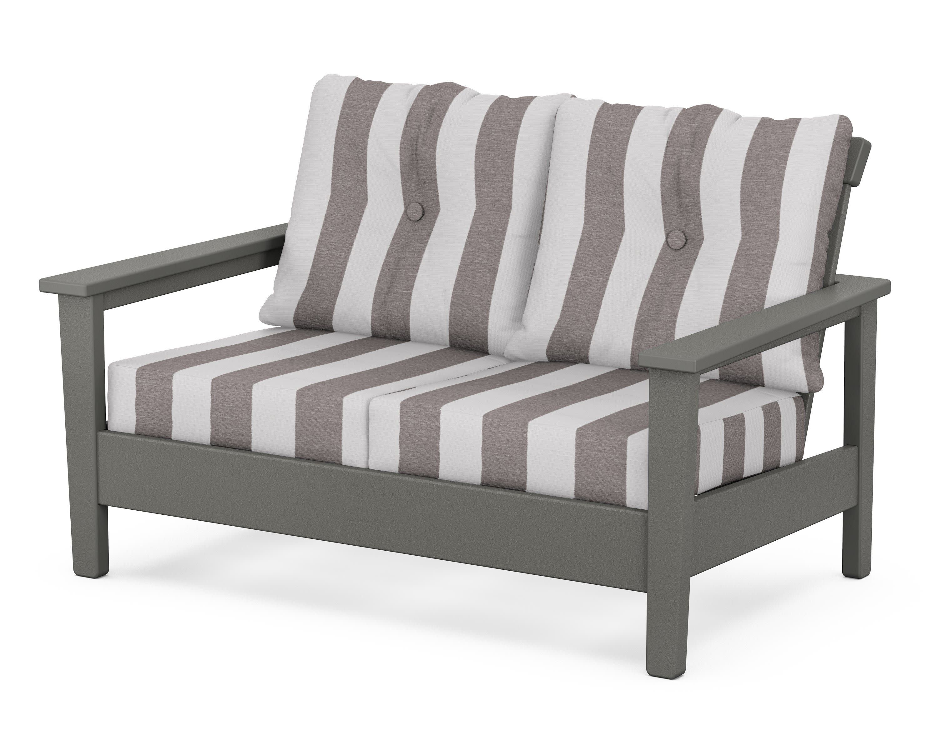 Prescott Deep Seating Loveseat in Slate Grey / Cabana Stripe Grey Mist