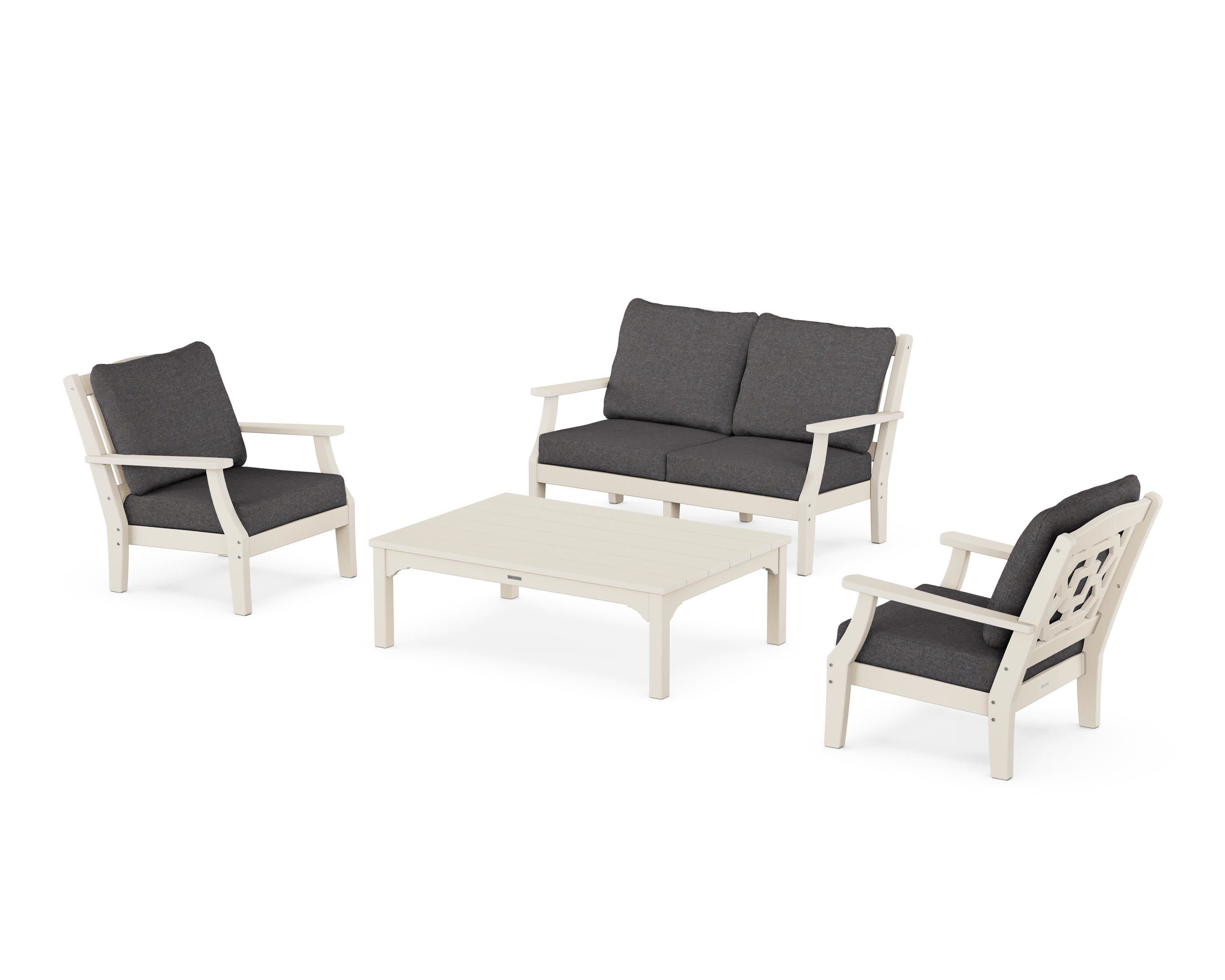 Chinoiserie 4-Piece Deep Seating Set with Loveseat in Sand / Ash Charcoal
