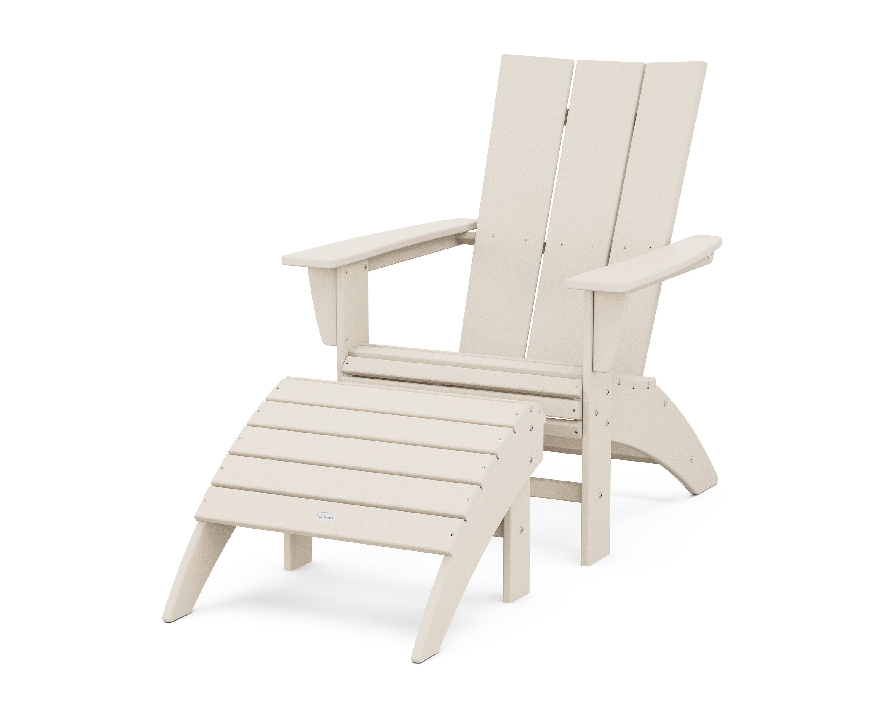 Modern Curveback Adirondack Chair 2-Piece Set with Ottoman in Sand