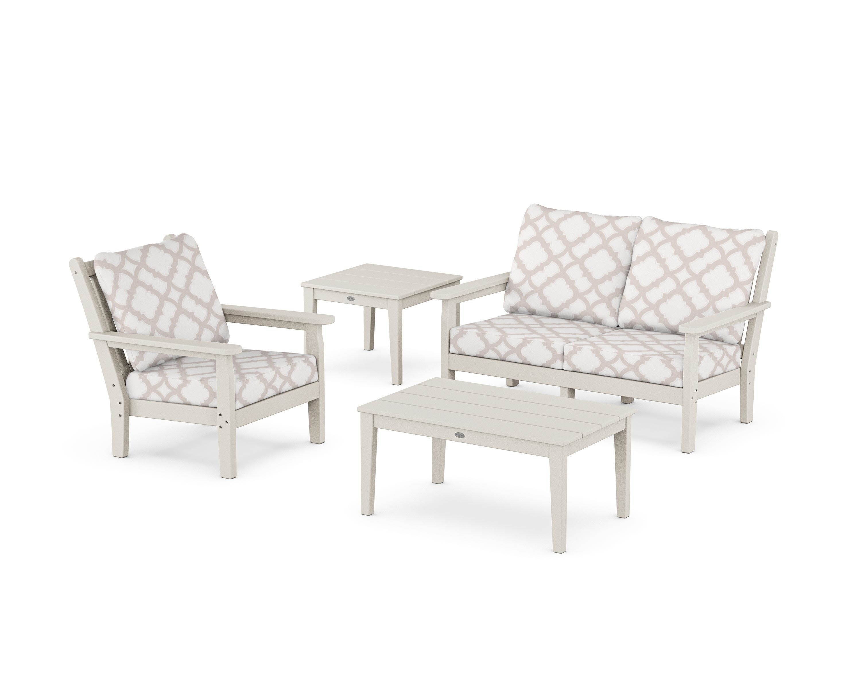 Chippendale 4-Piece Deep Seating Set in Sand / Trellis Dune Burlap