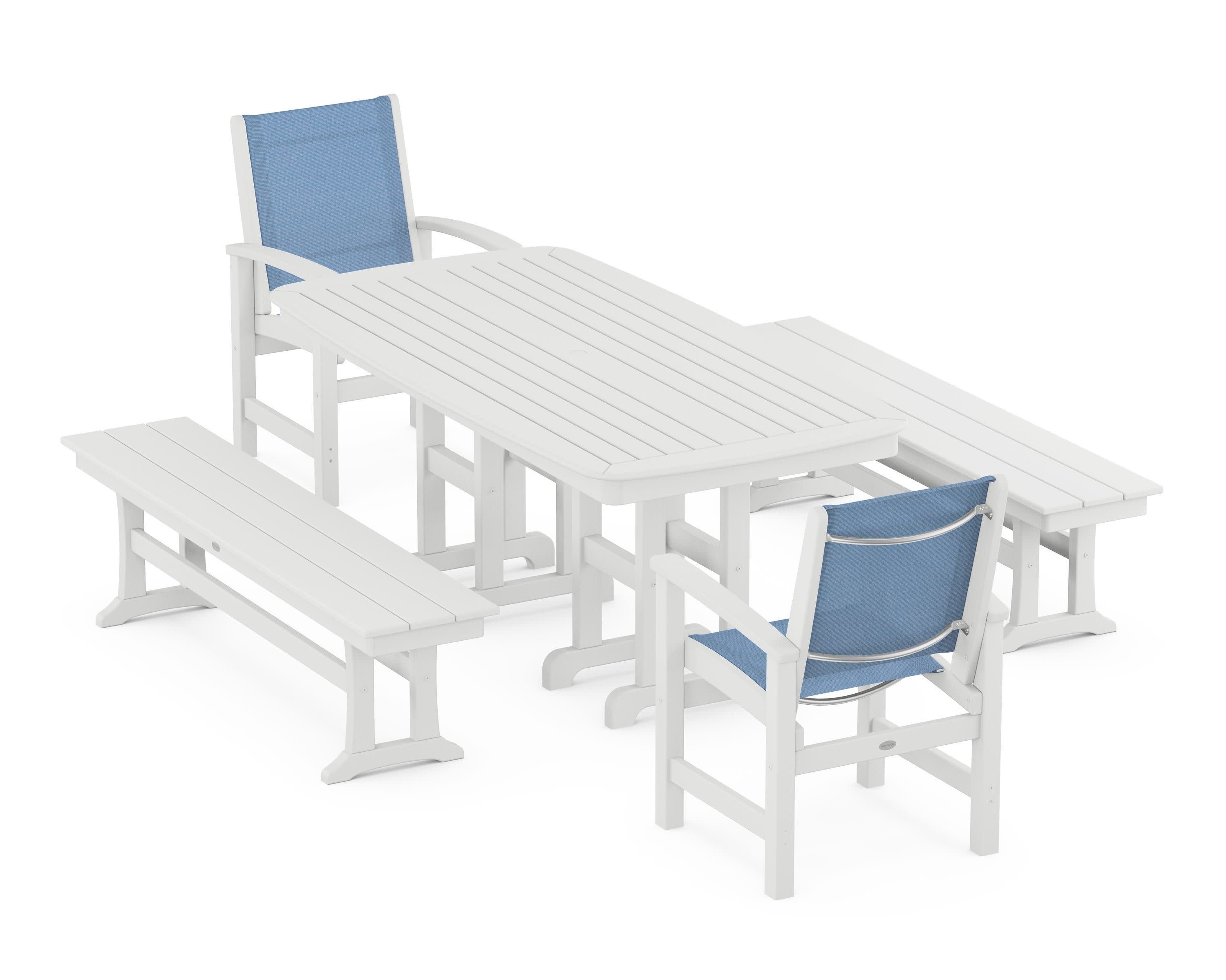 Coastal 5-Piece Dining Set in White / Poolside Sling