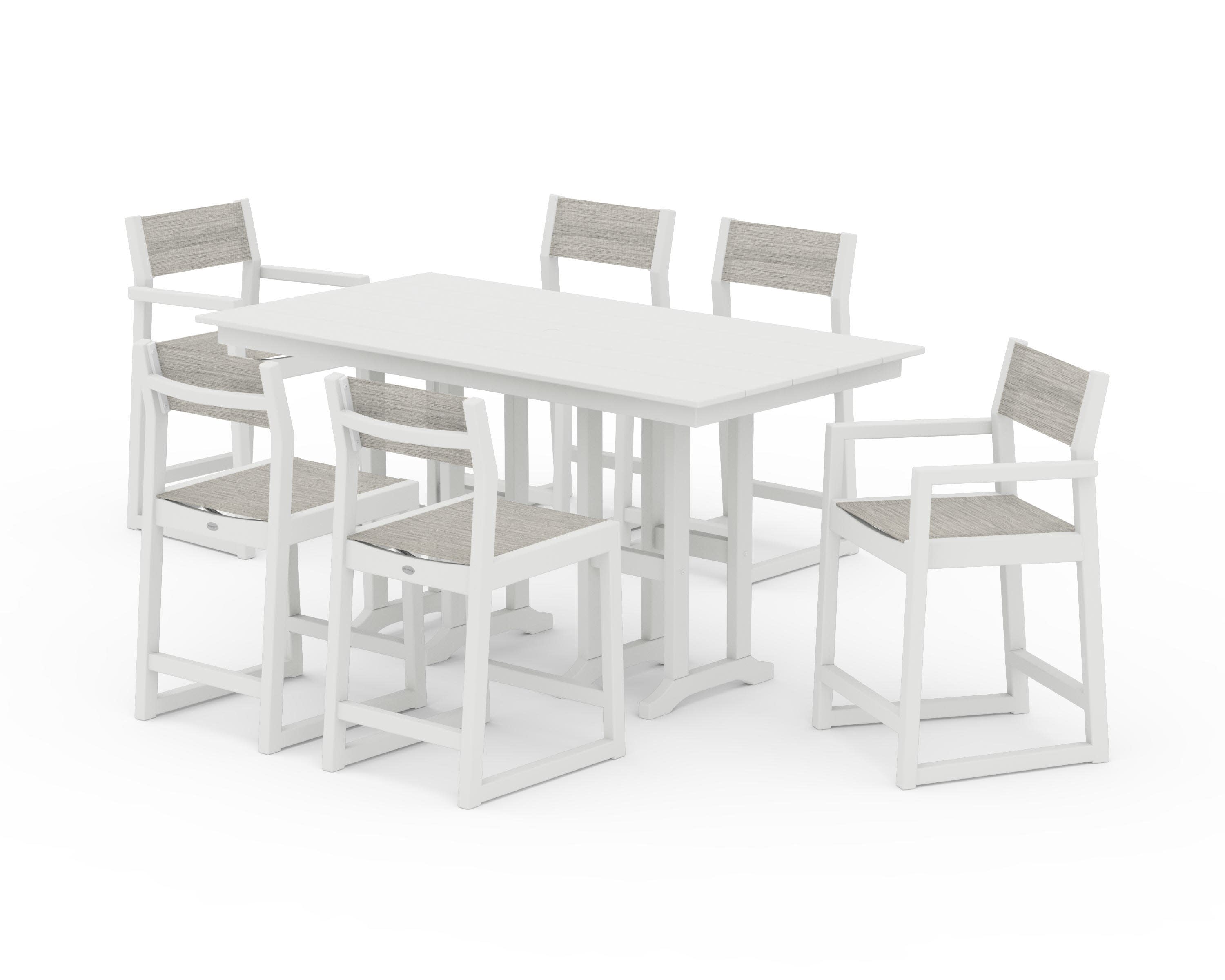 EDGE Sling 7-Piece Farmhouse Counter Set in Vintage White / Birch Sling