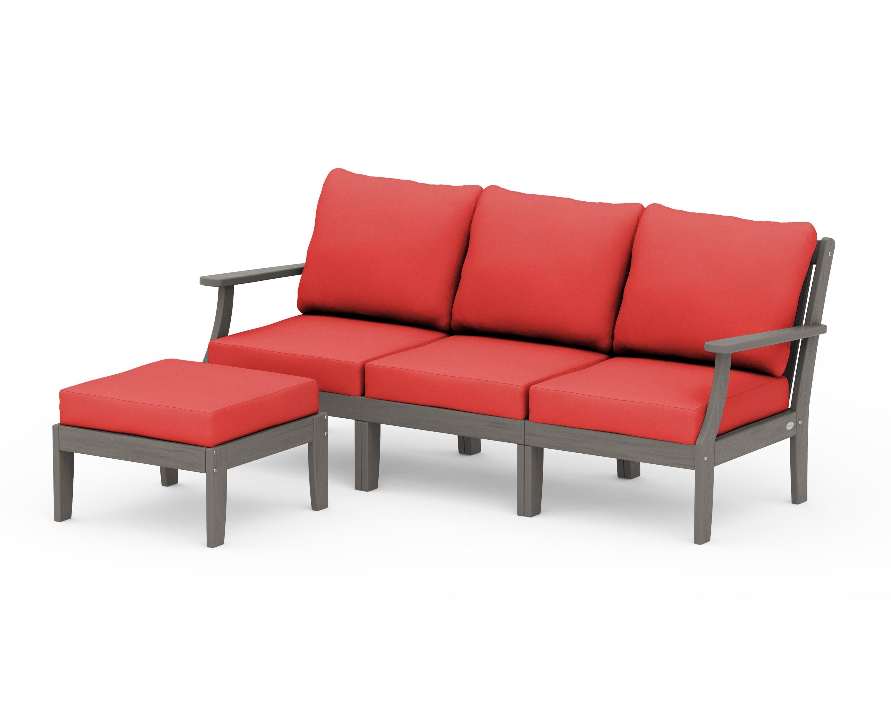 Braxton Modular 4-Piece Deep Seating Set with Ottoman in Driftwood / Crimson Linen