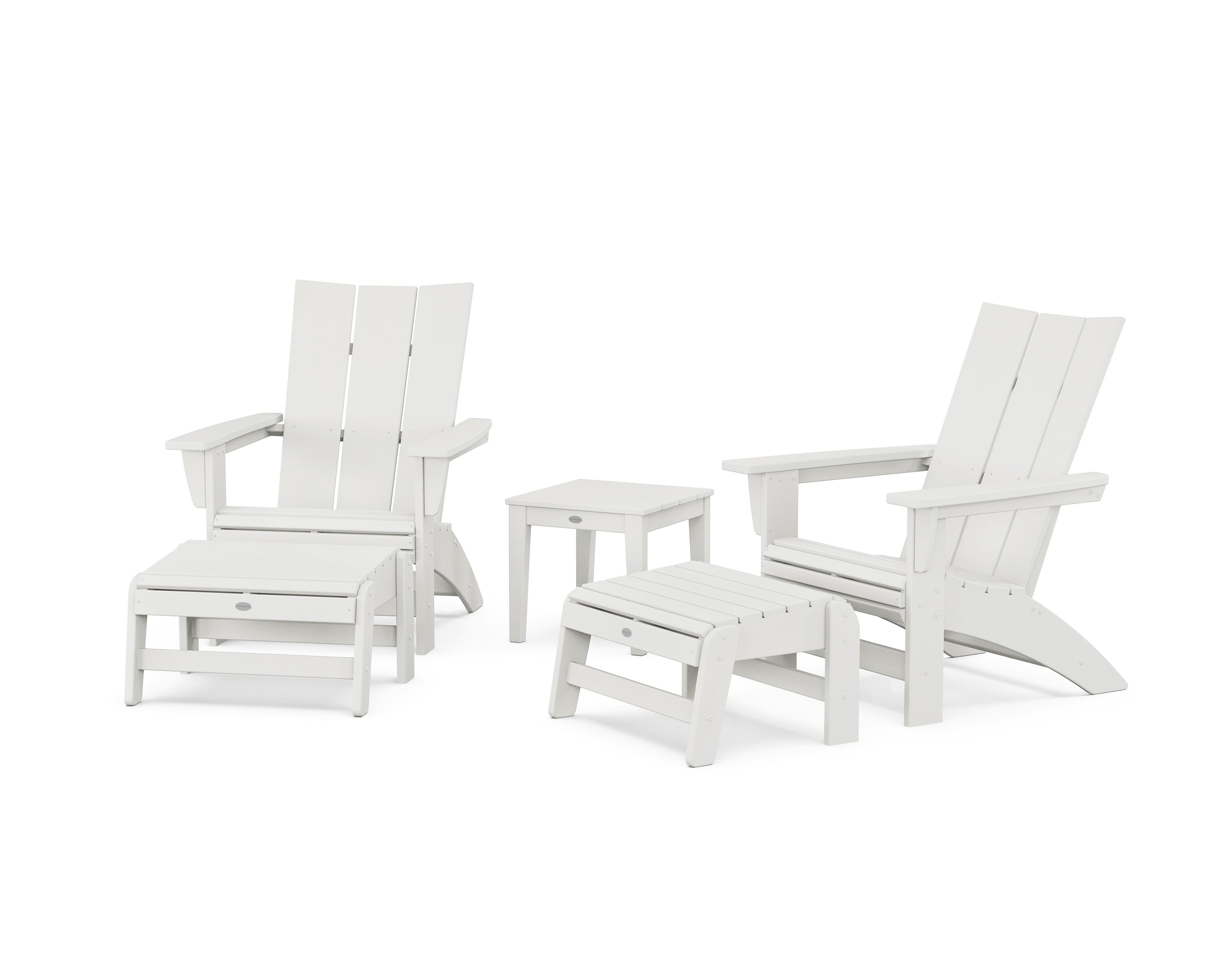 5-Piece Modern Grand Adirondack Set with Ottomans and Side Table in Vintage White