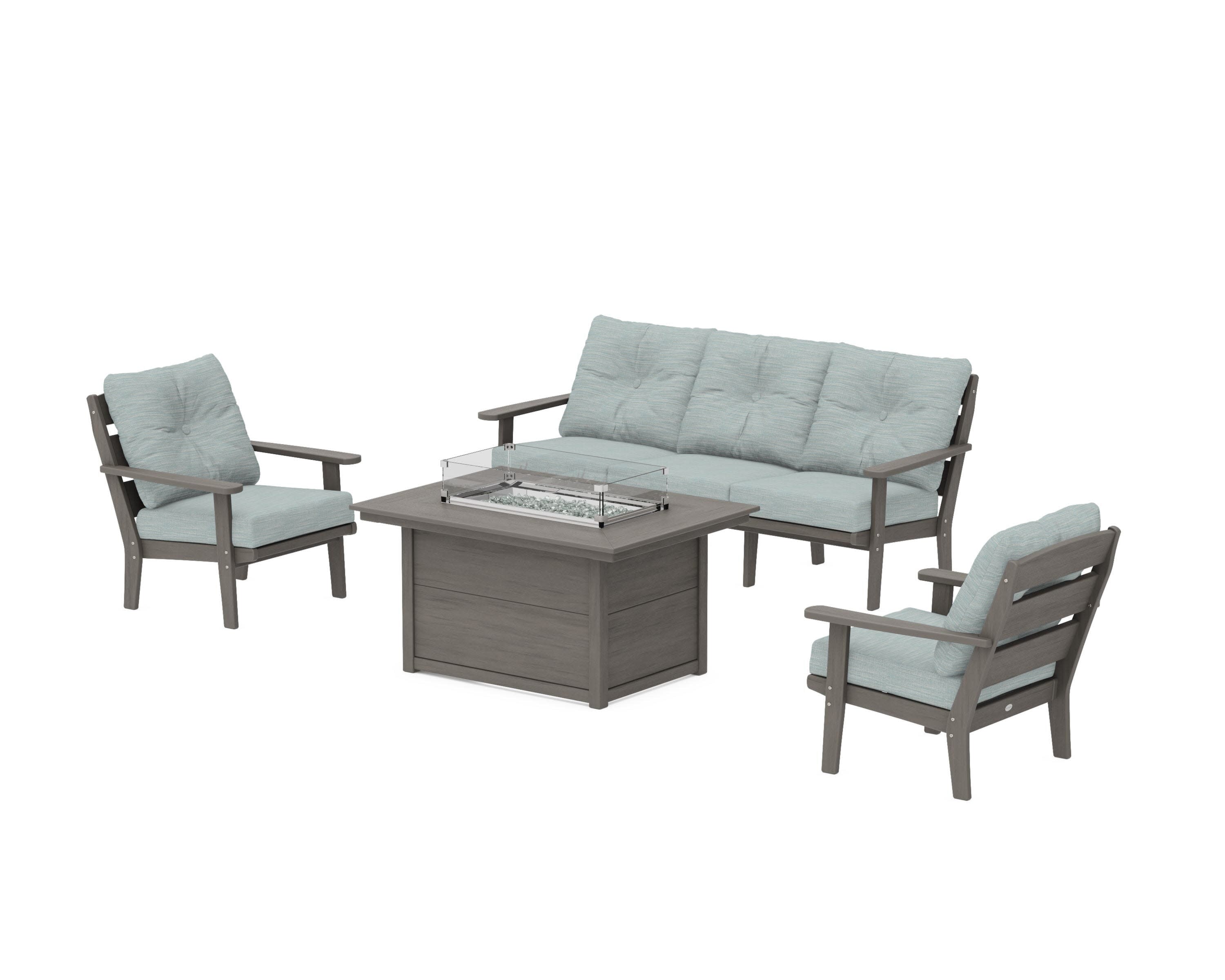 Lakeside Deep Seating Fire Pit Table Set in Driftwood / Soothe Mist