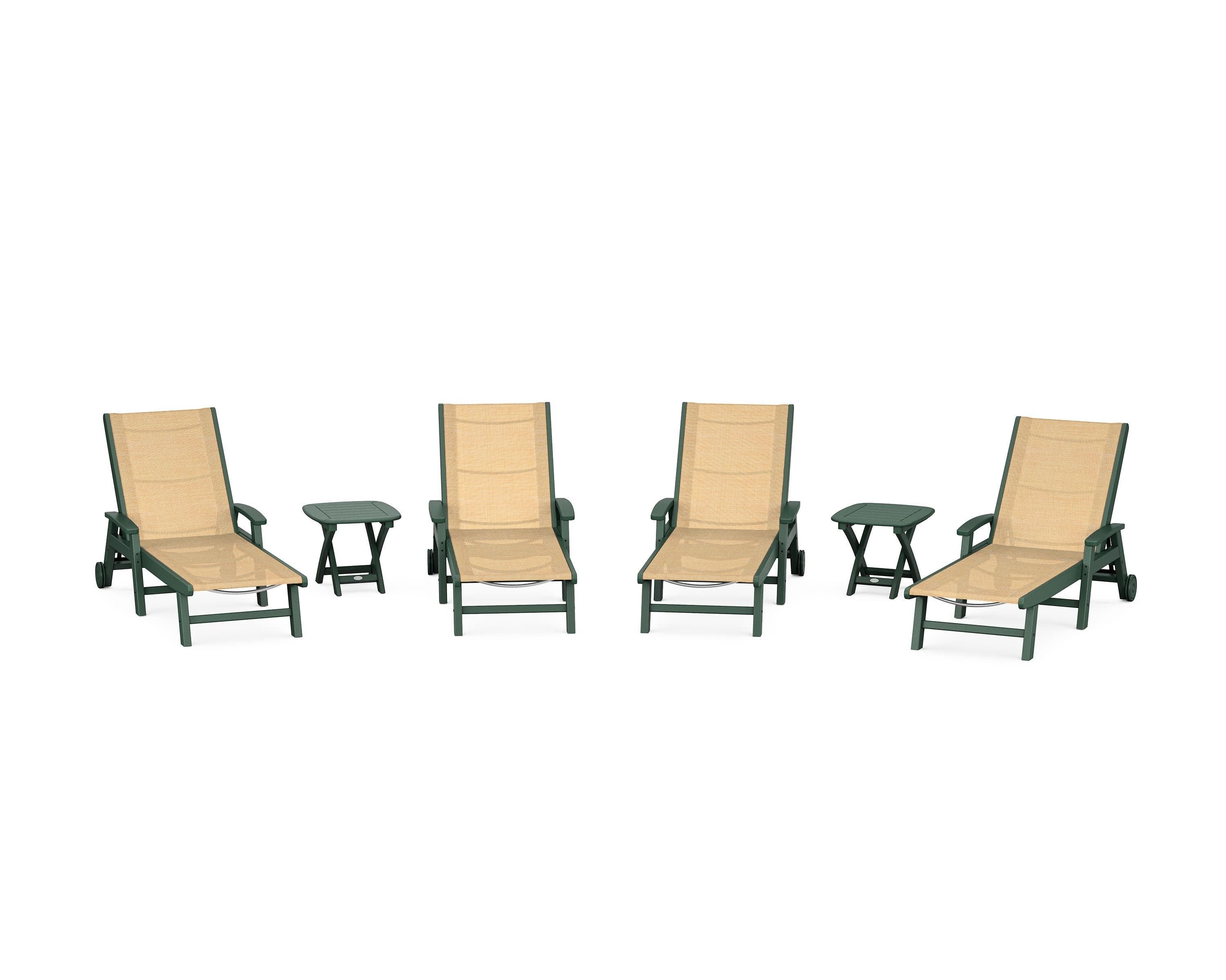 Coastal Chaise 6-Piece Set with Wheels in Green / Dupioni Apricot Sling