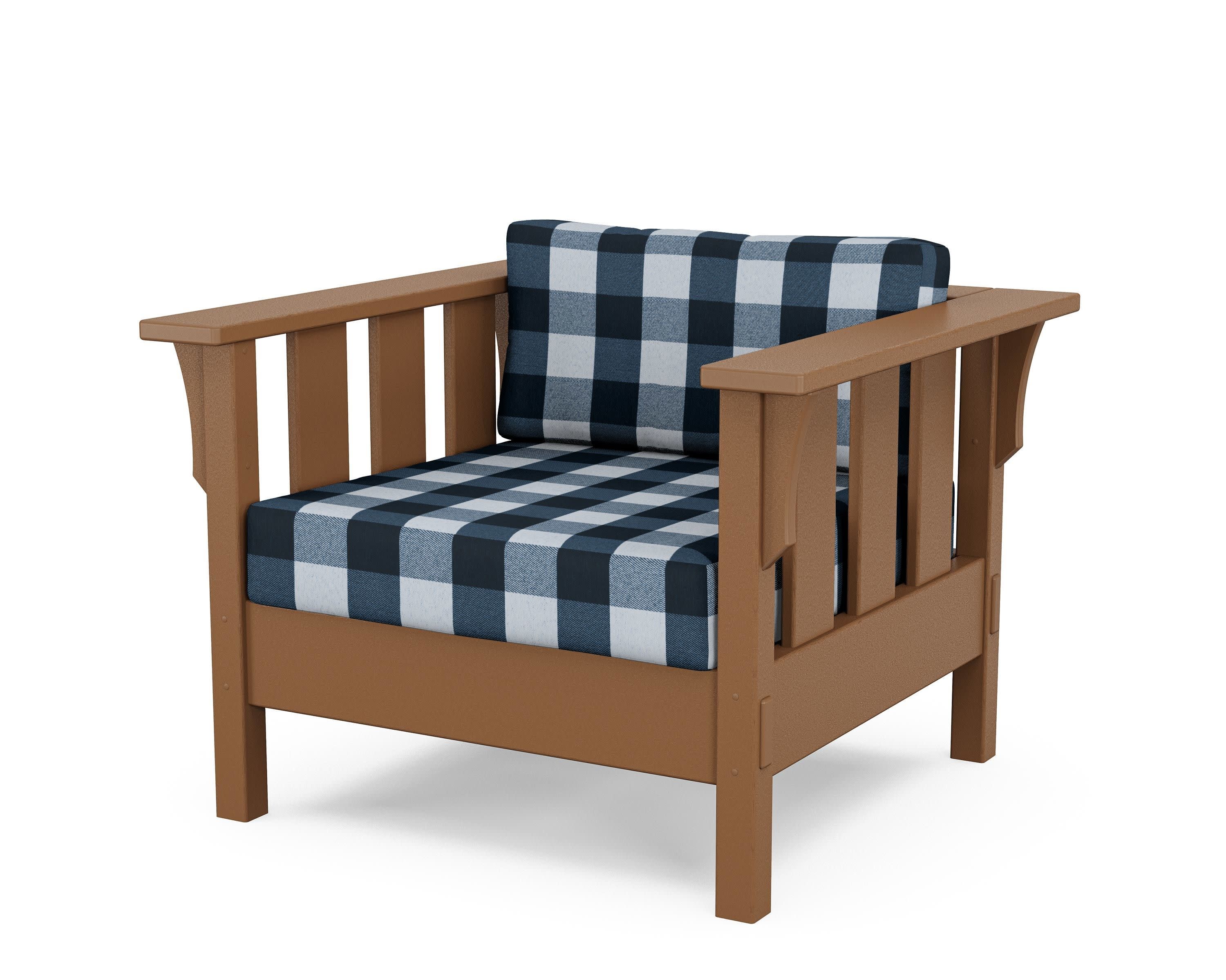 Acadia Deep Seating Chair in Teak / Buffalo Plaid Marine Indigo