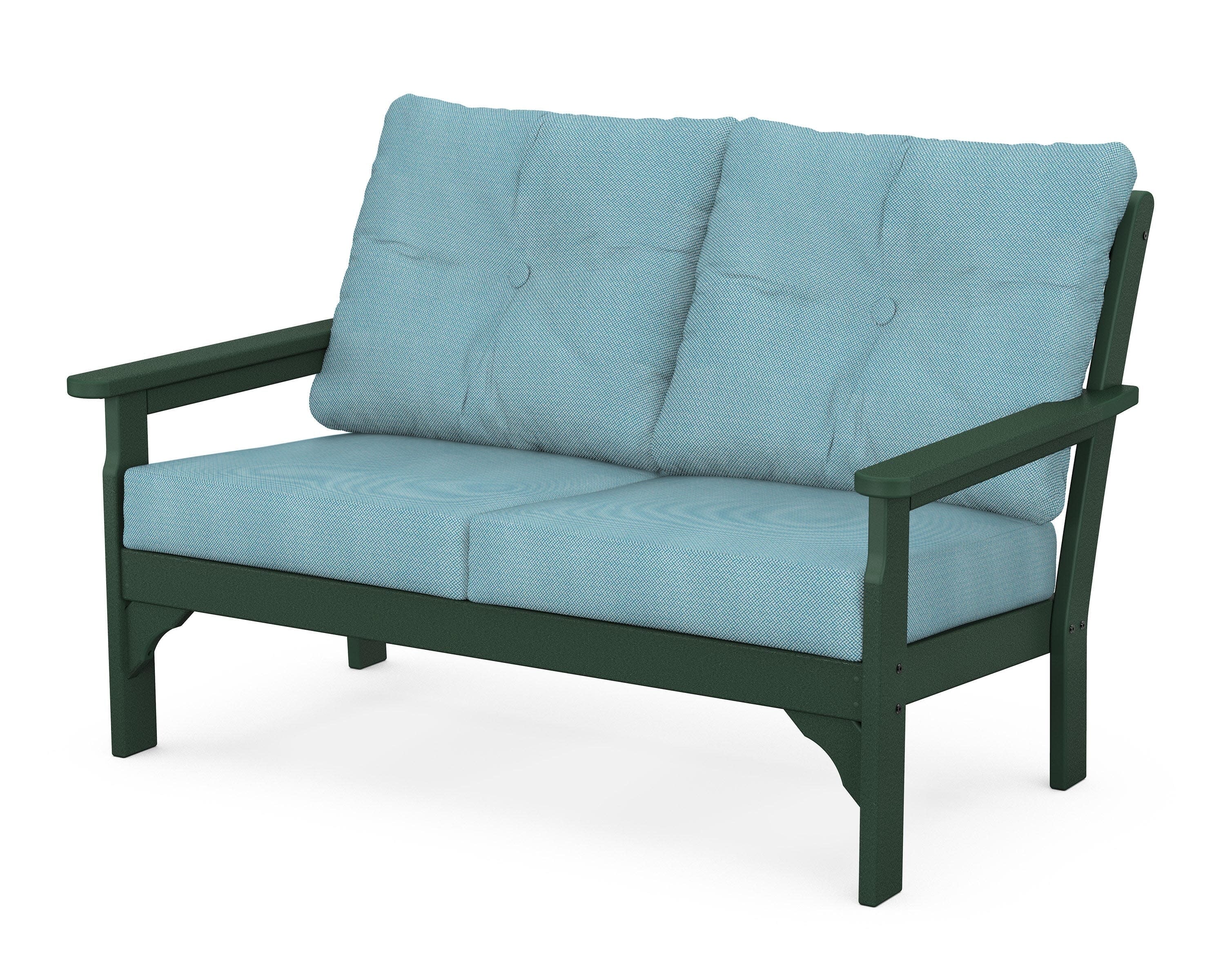 Vineyard Deep Seating Loveseat in Green / Lattice Sky Blue