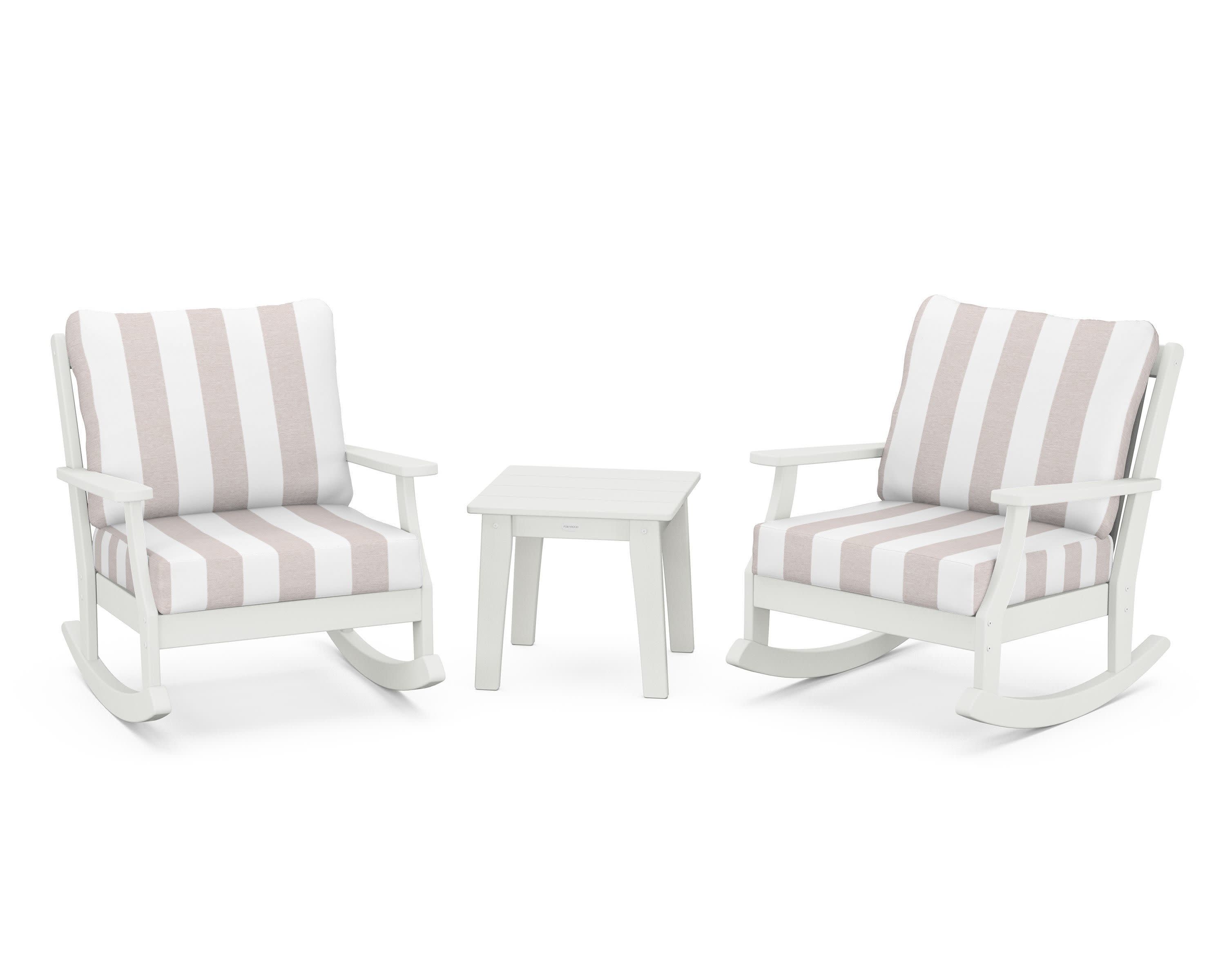 Braxton 3-Piece Deep Seating Rocker Set in Vintage White / Cabana Stripe Dune Burlap