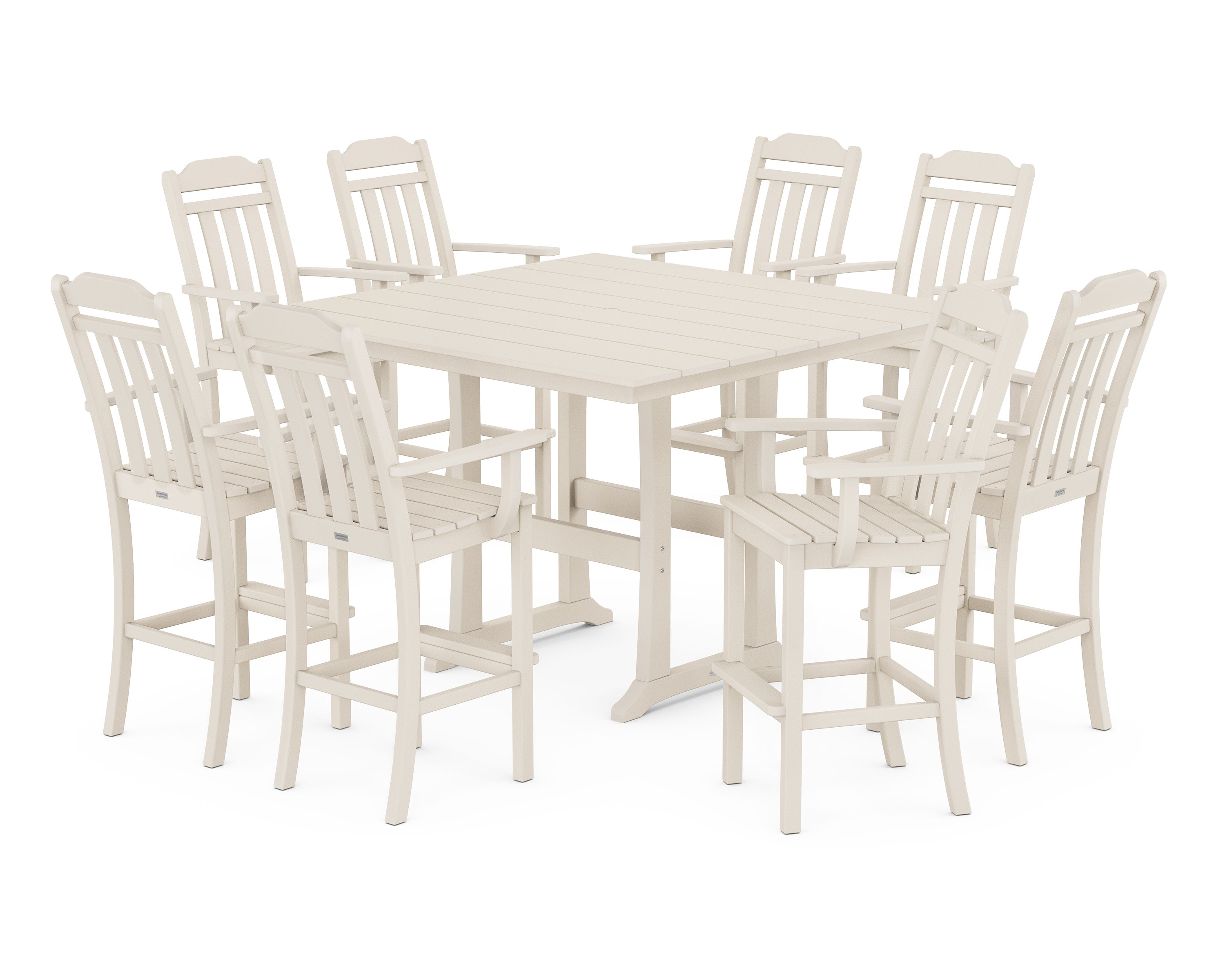 Cottage 9-Piece Farmhouse Bar Set with Trestle Legs in Sand