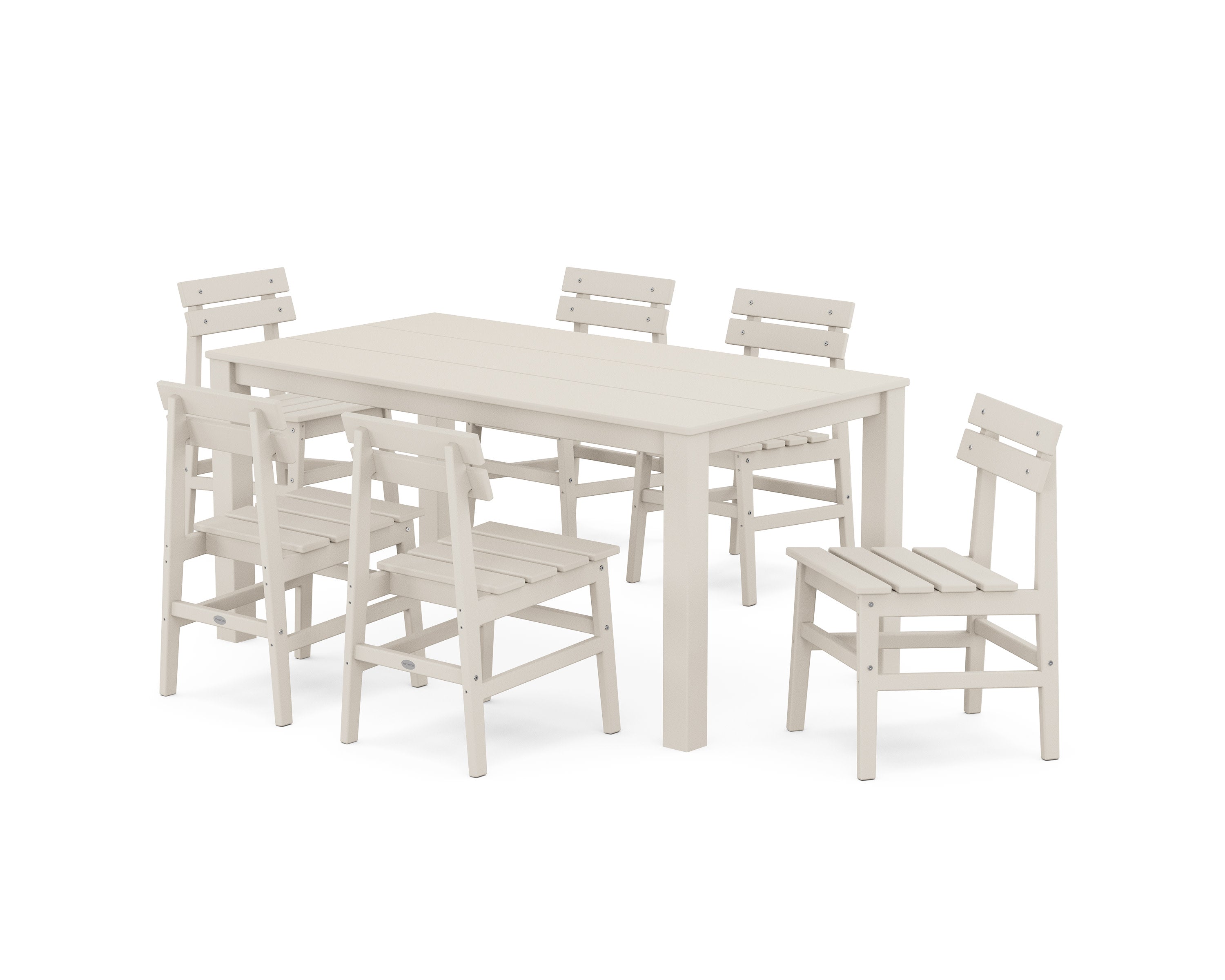 Modern Studio Plaza Chair 7-Piece Parsons Table Dining Set in Sand