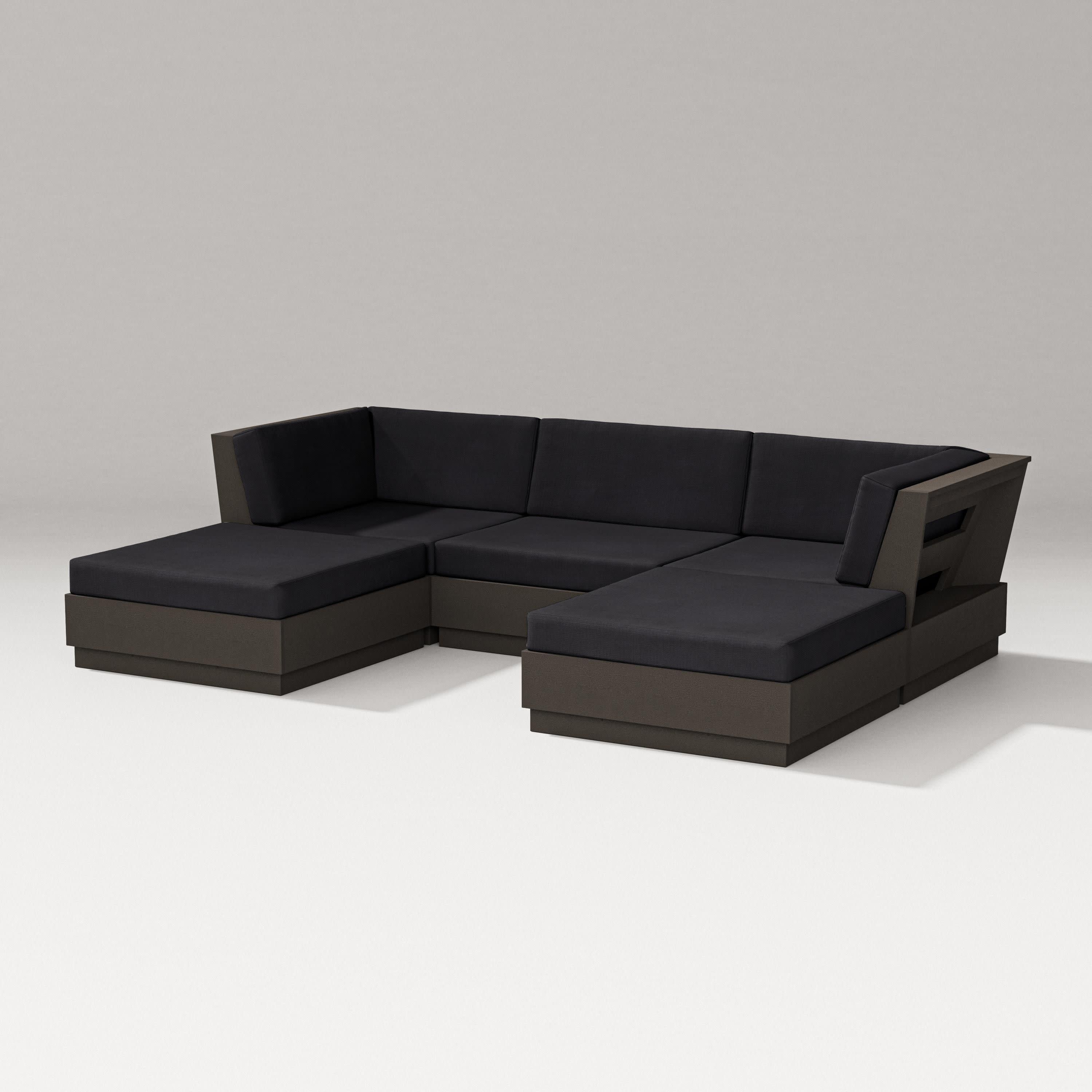 Elevate Double Chaise Sectional in Vintage Coffee / Midnight Linen