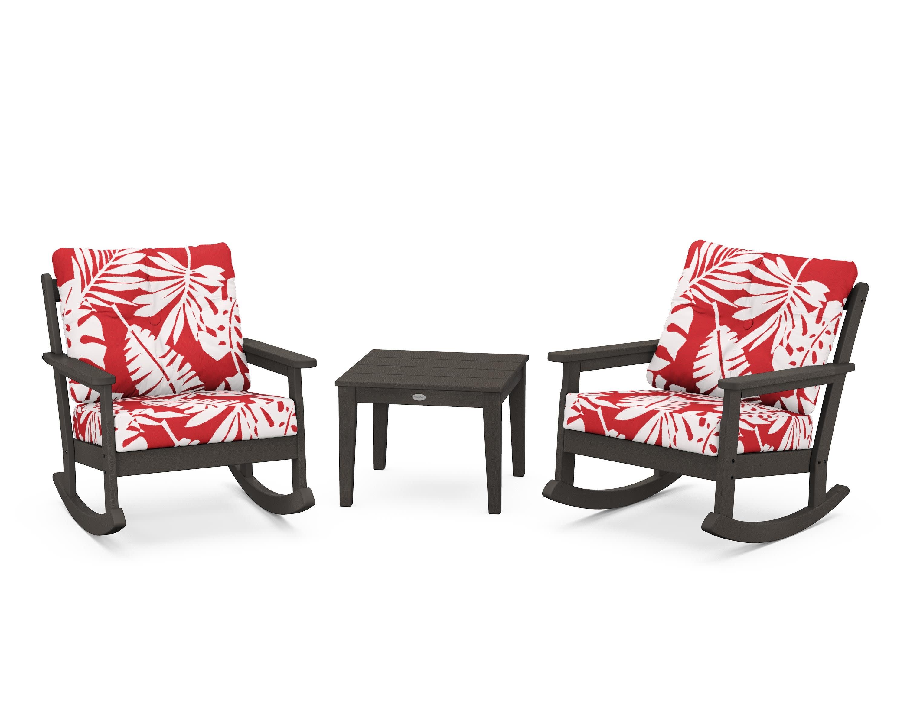 Vineyard 3-Piece Deep Seating Rocker Set in Vintage Coffee / Leaf Crimson