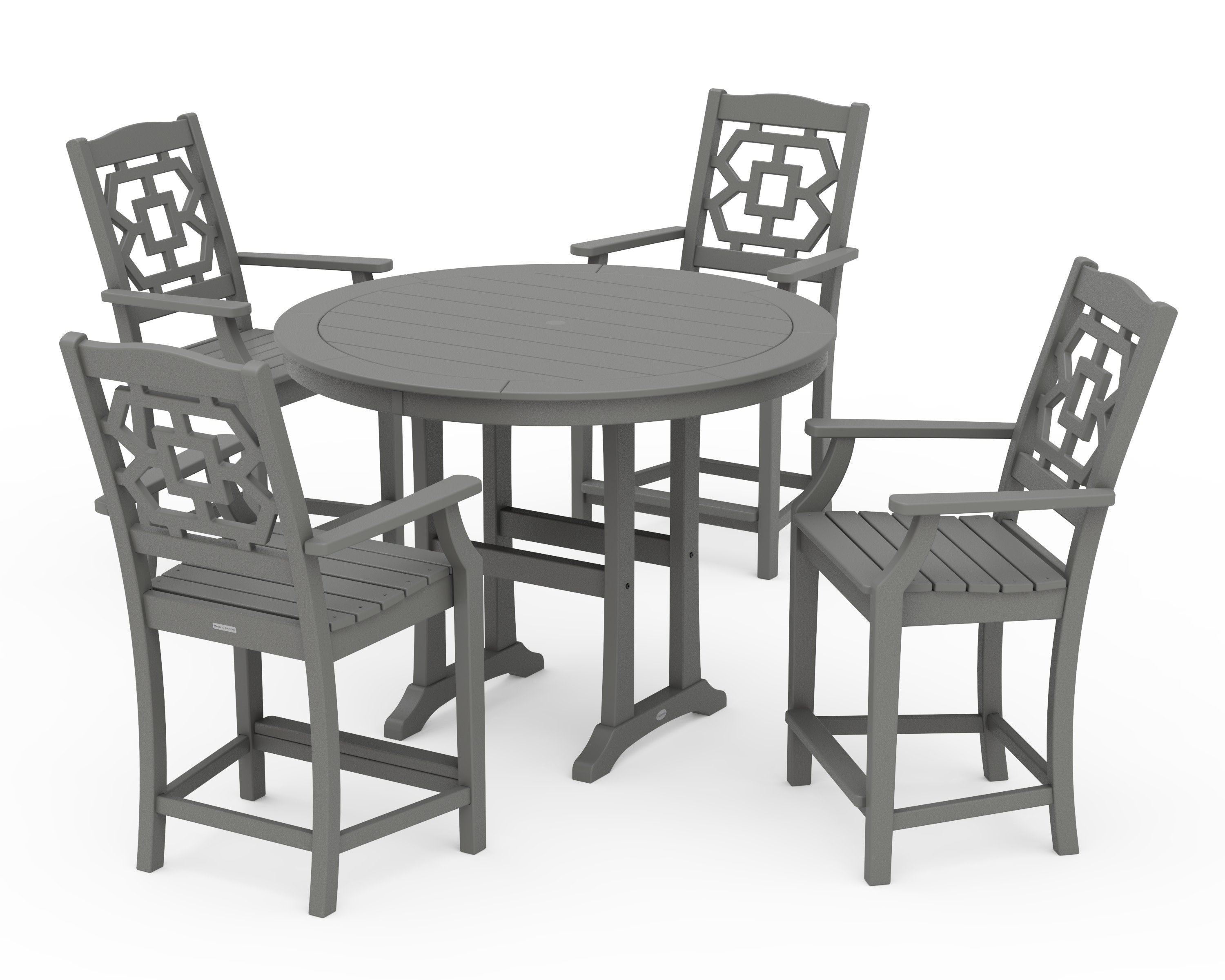 Chinoiserie 5-Piece Round Counter Set in Slate Grey