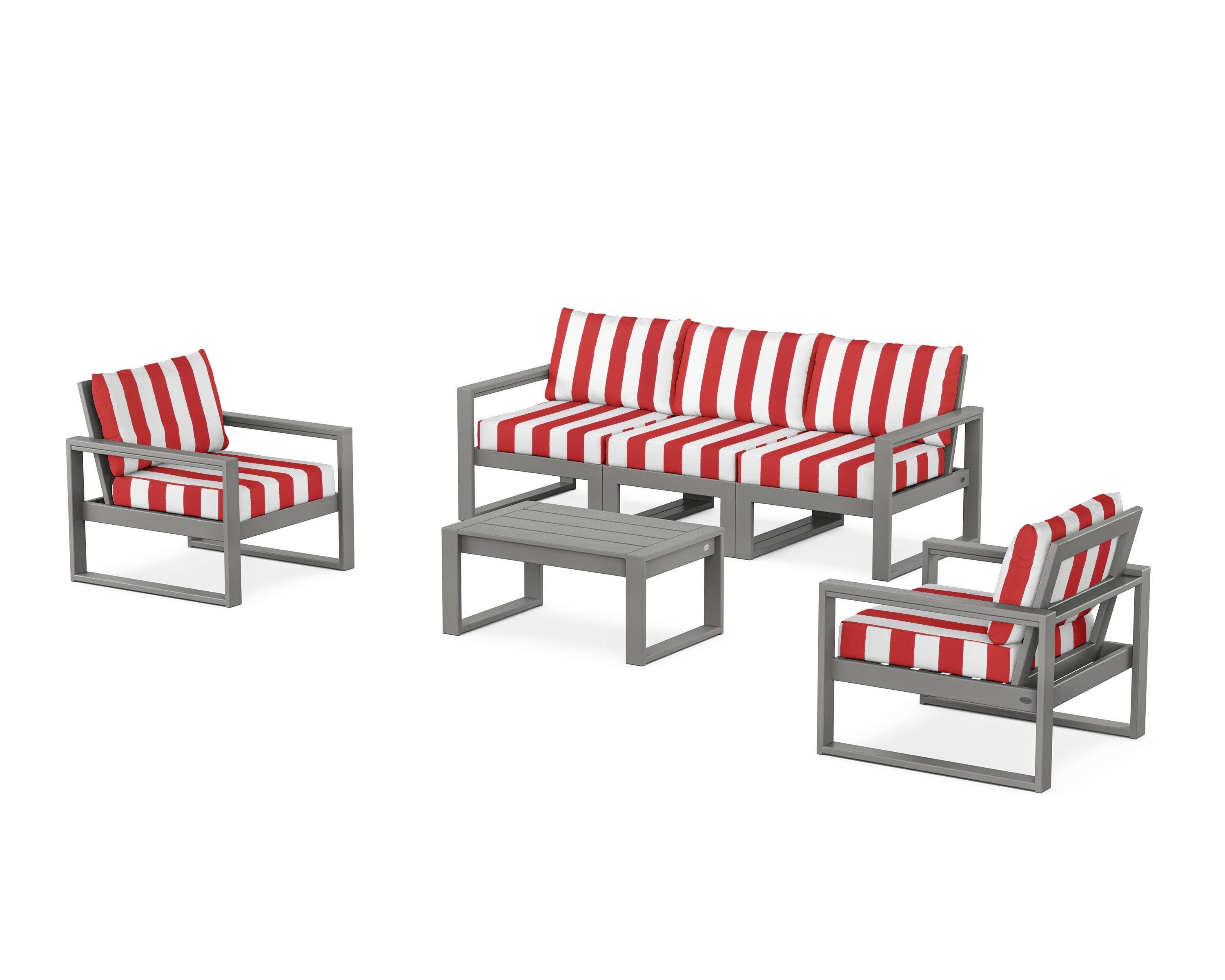 EDGE Sectional 4-Piece Deep Seating Set with Sofa in Slate Grey / Cabana Stripe Crimson
