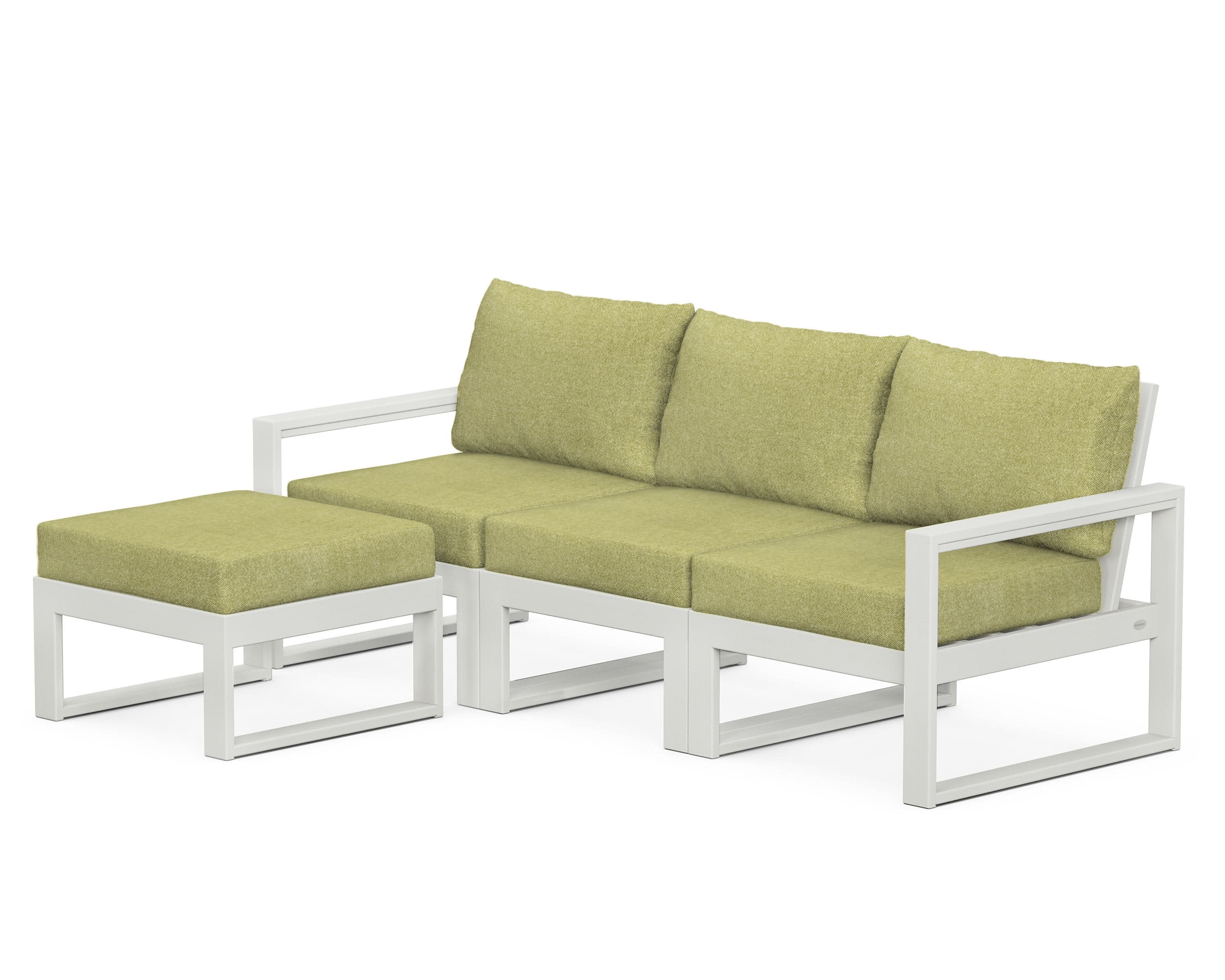 EDGE 4-Piece Modular Deep Seating Set with Ottoman in Vintage White / Chartreuse Boucle