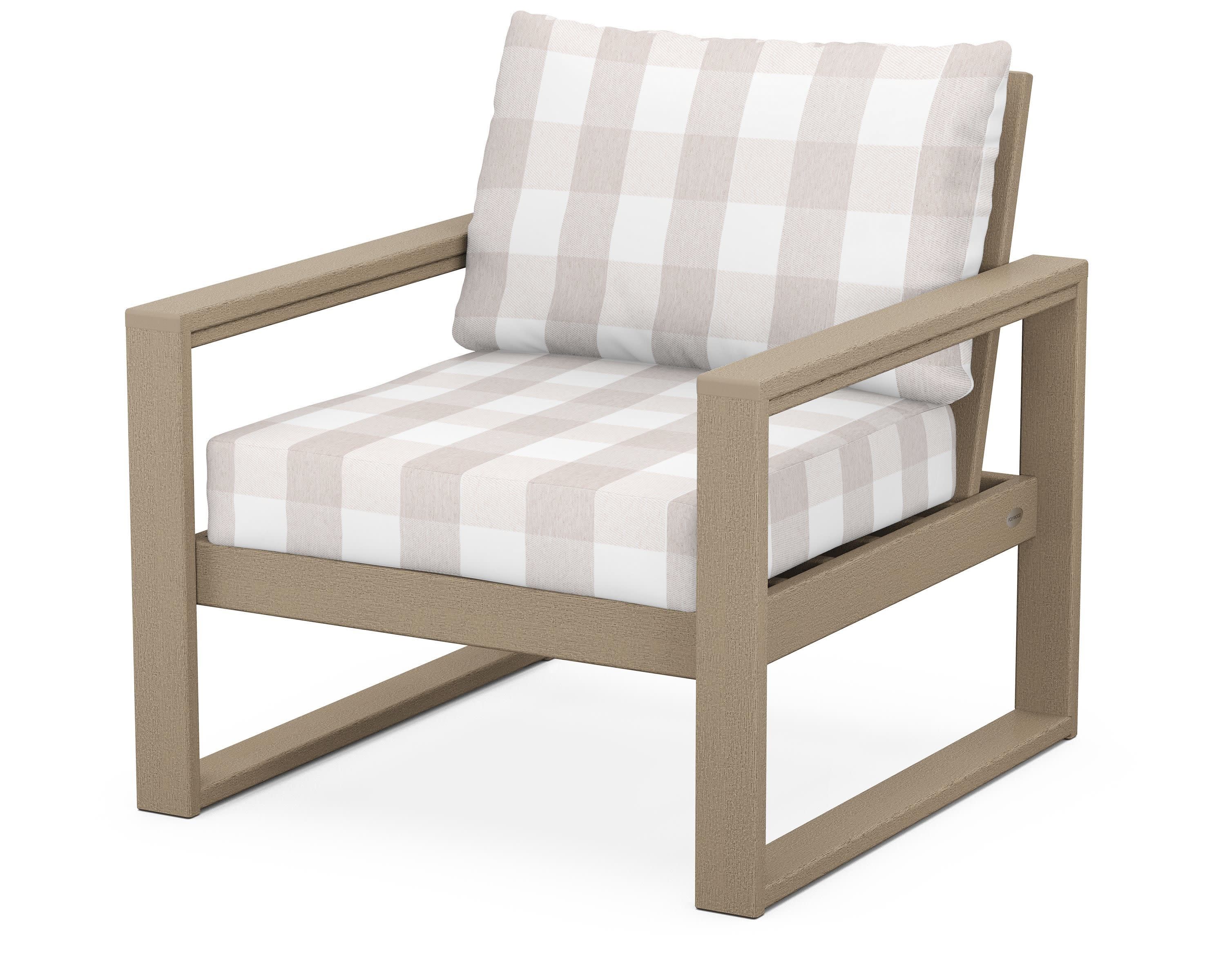 EDGE Club Chair in Vintage Sahara / Buffalo Plaid Dune Burlap