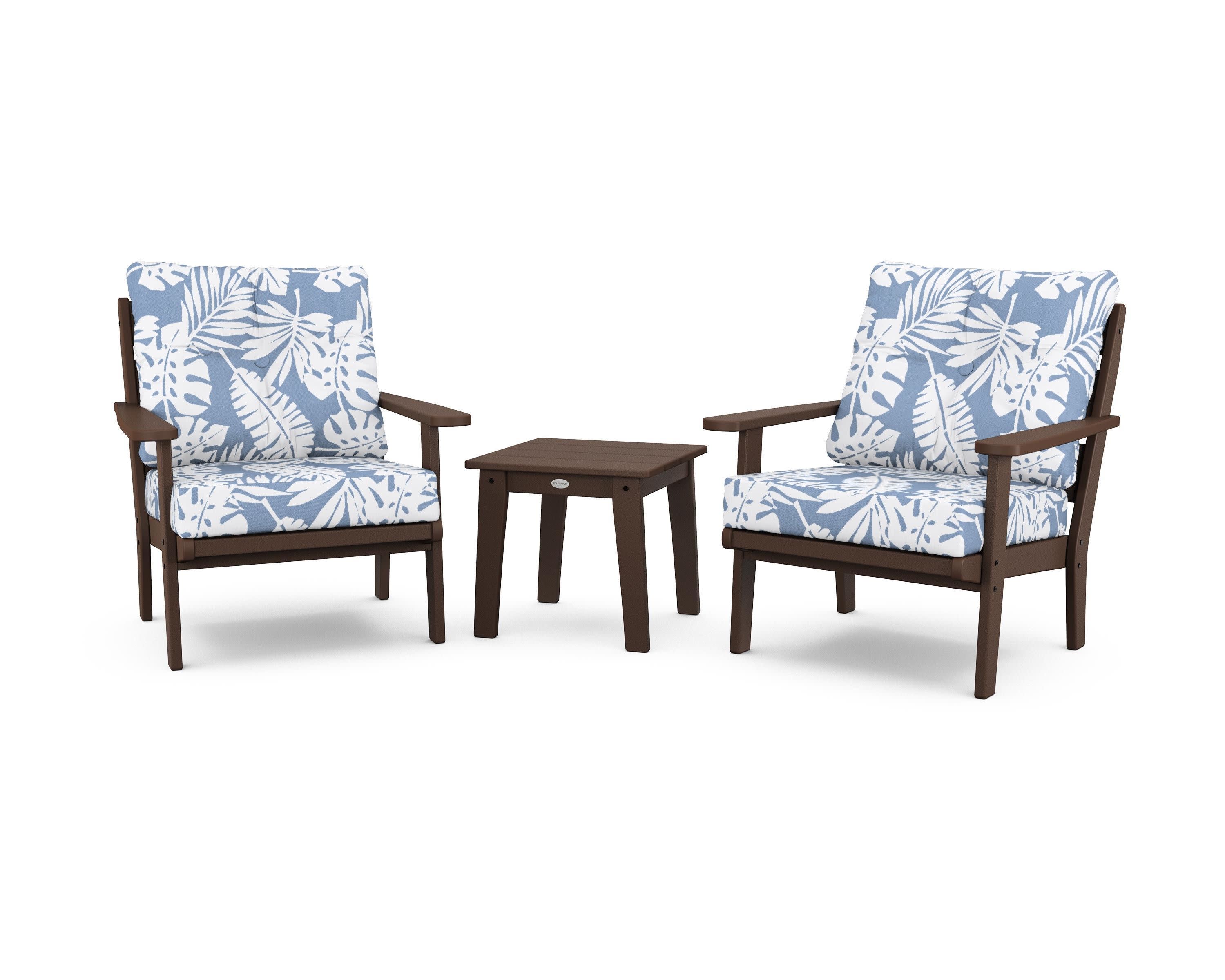 Lakeside 3-Piece Deep Seating Chair Set in Mahogany / Leaf Sky Blue