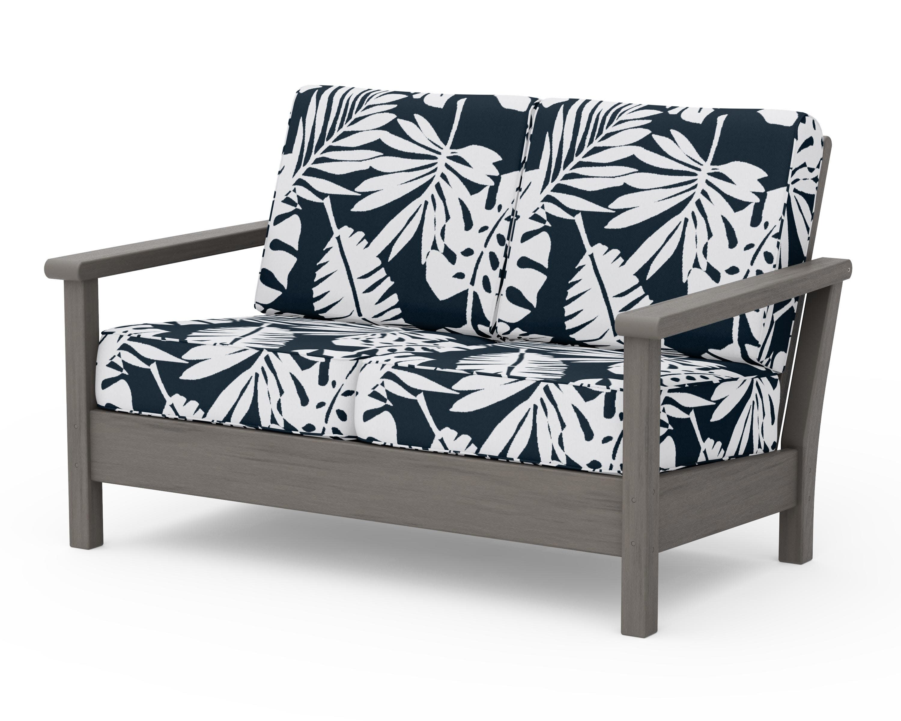 Harbour Deep Seating Loveseat in Driftwood / Leaf Marine Indigo