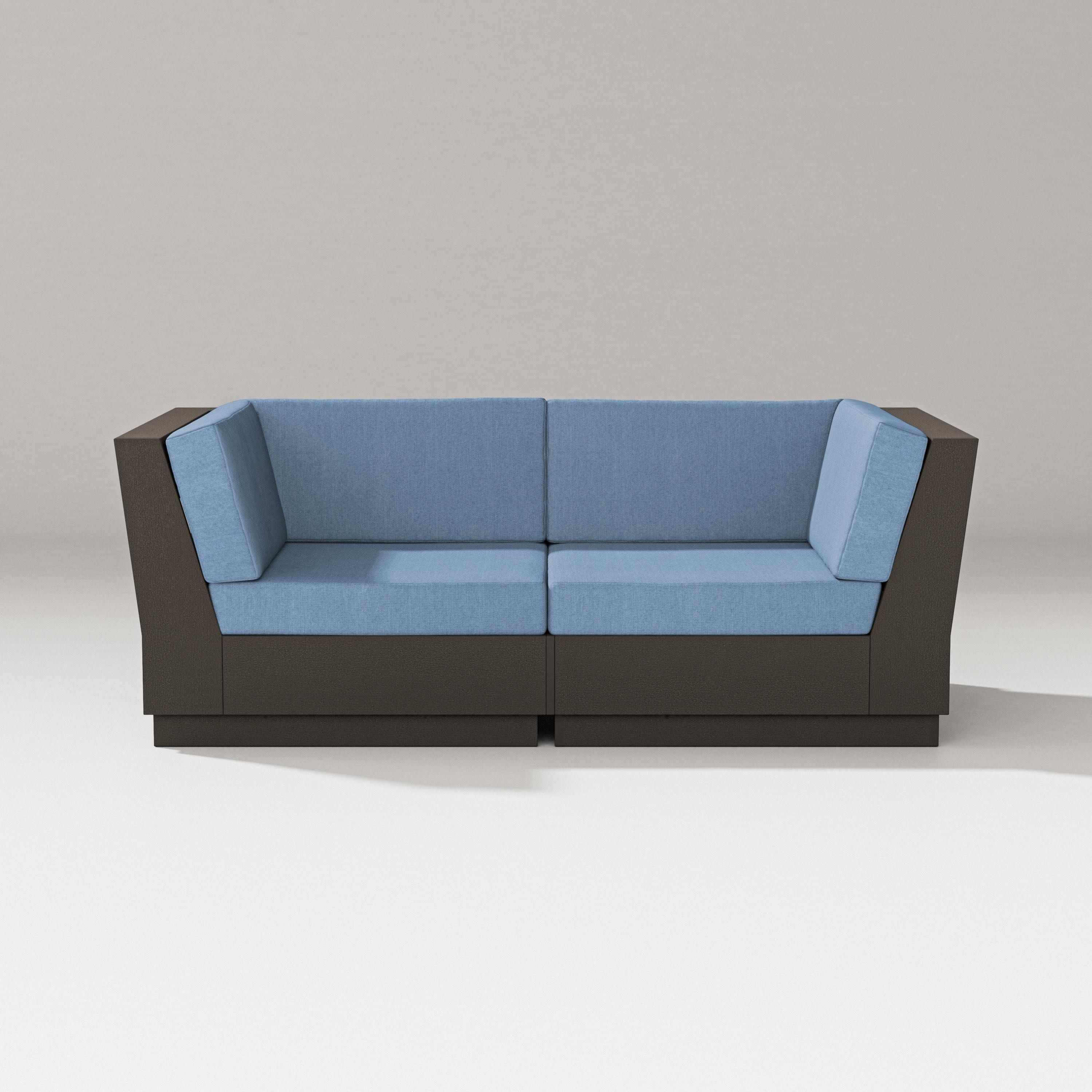 Elevate Loveseat Sectional in Vintage Coffee / Sky Blue