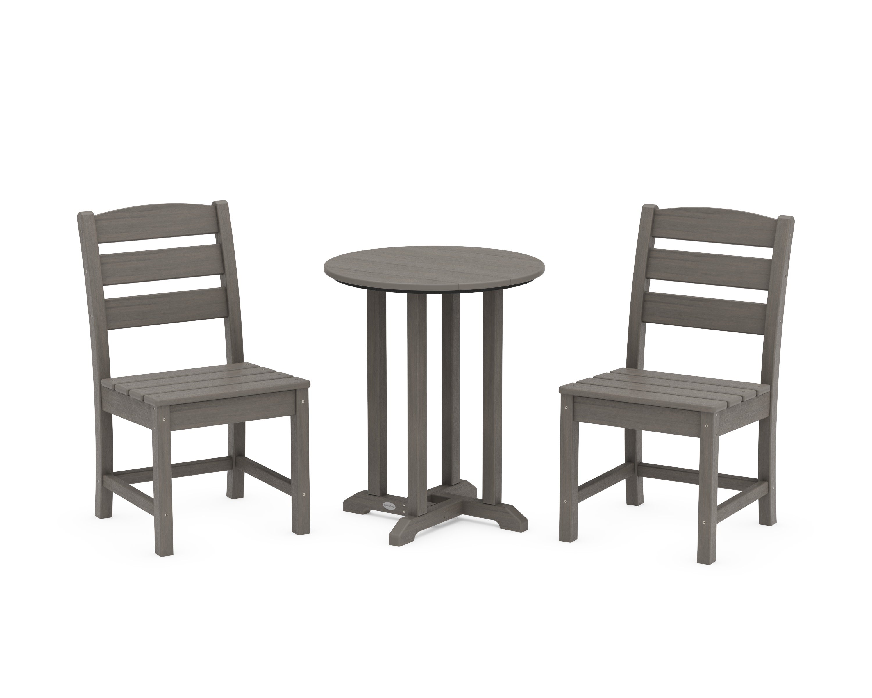 Lakeside Side Chair 3-Piece Round Bistro Dining Set in Driftwood