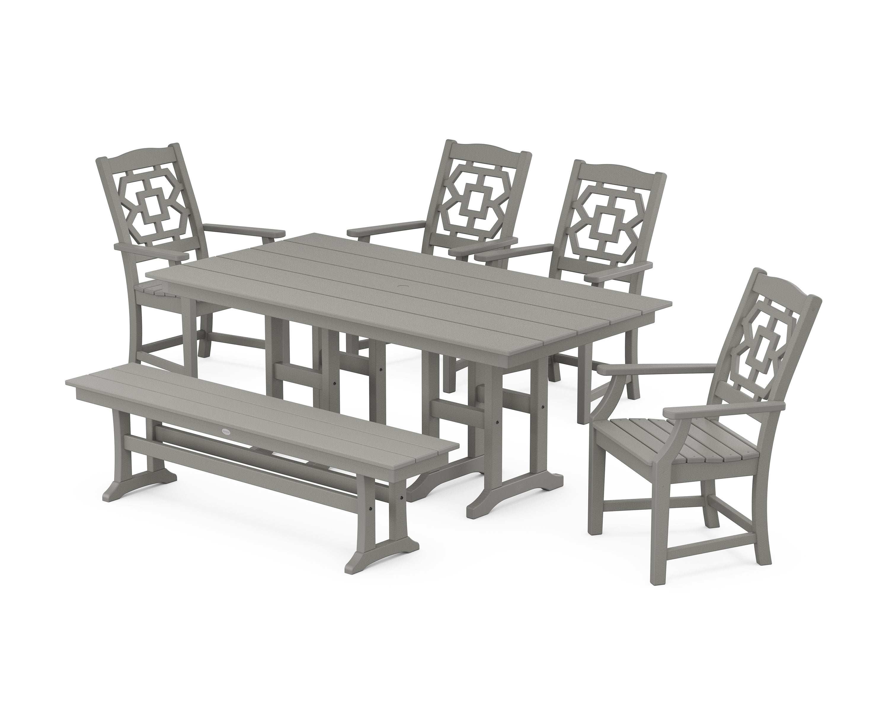 Chinoiserie 6-Piece Farmhouse Dining Set with Bench