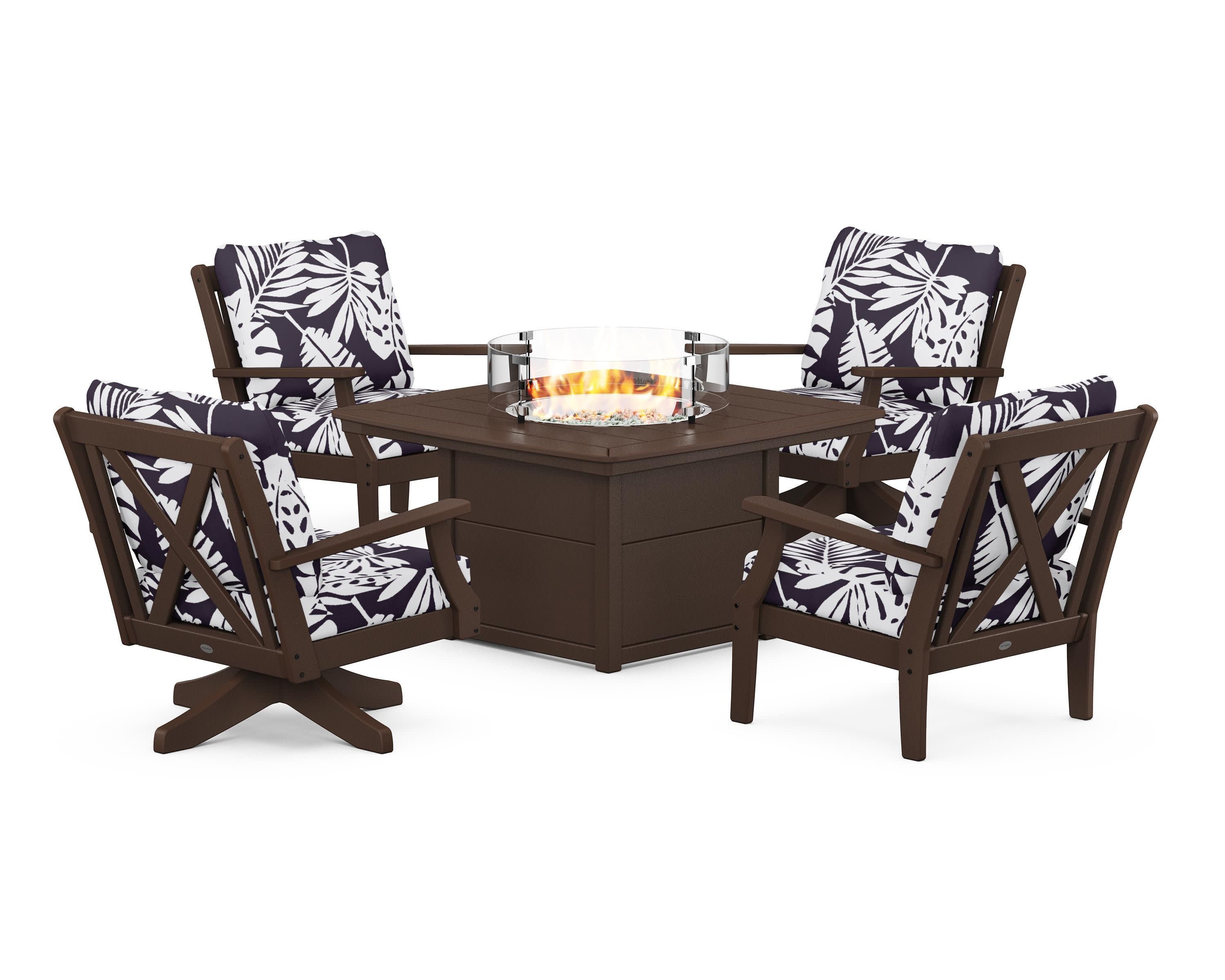 Braxton 5-Piece Deep Seating Set with Fire Table in Mahogany / Leaf Navy