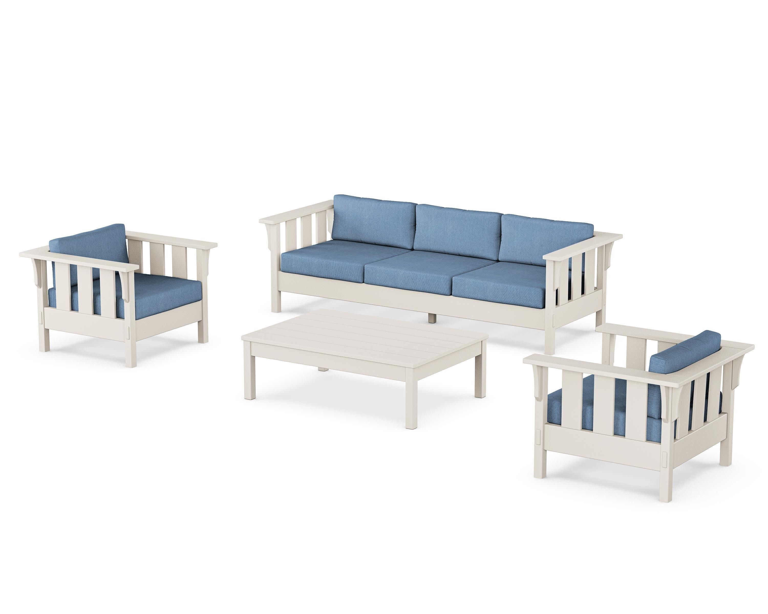 Acadia 4-Piece Deep Seating Set with Sofa in Sand / Sky Blue