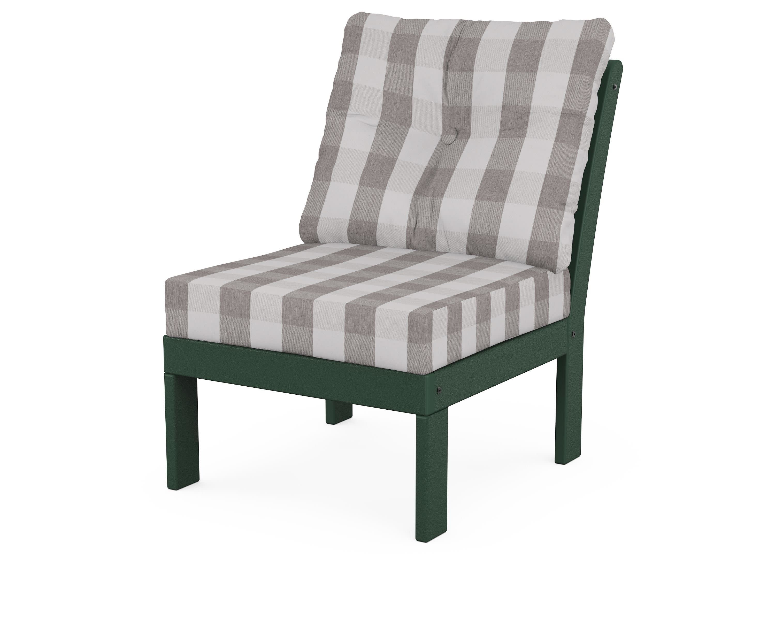 Vineyard Modular Armless Chair in Green / Buffalo Plaid Grey Mist