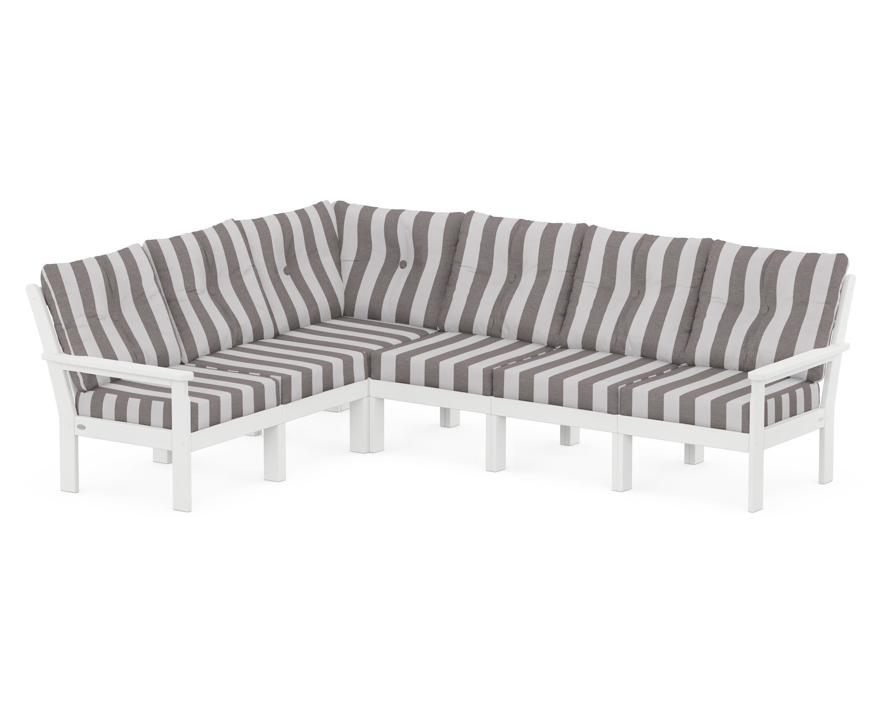 Vineyard 6-Piece Sectional in White / Cabana Stripe Grey Mist