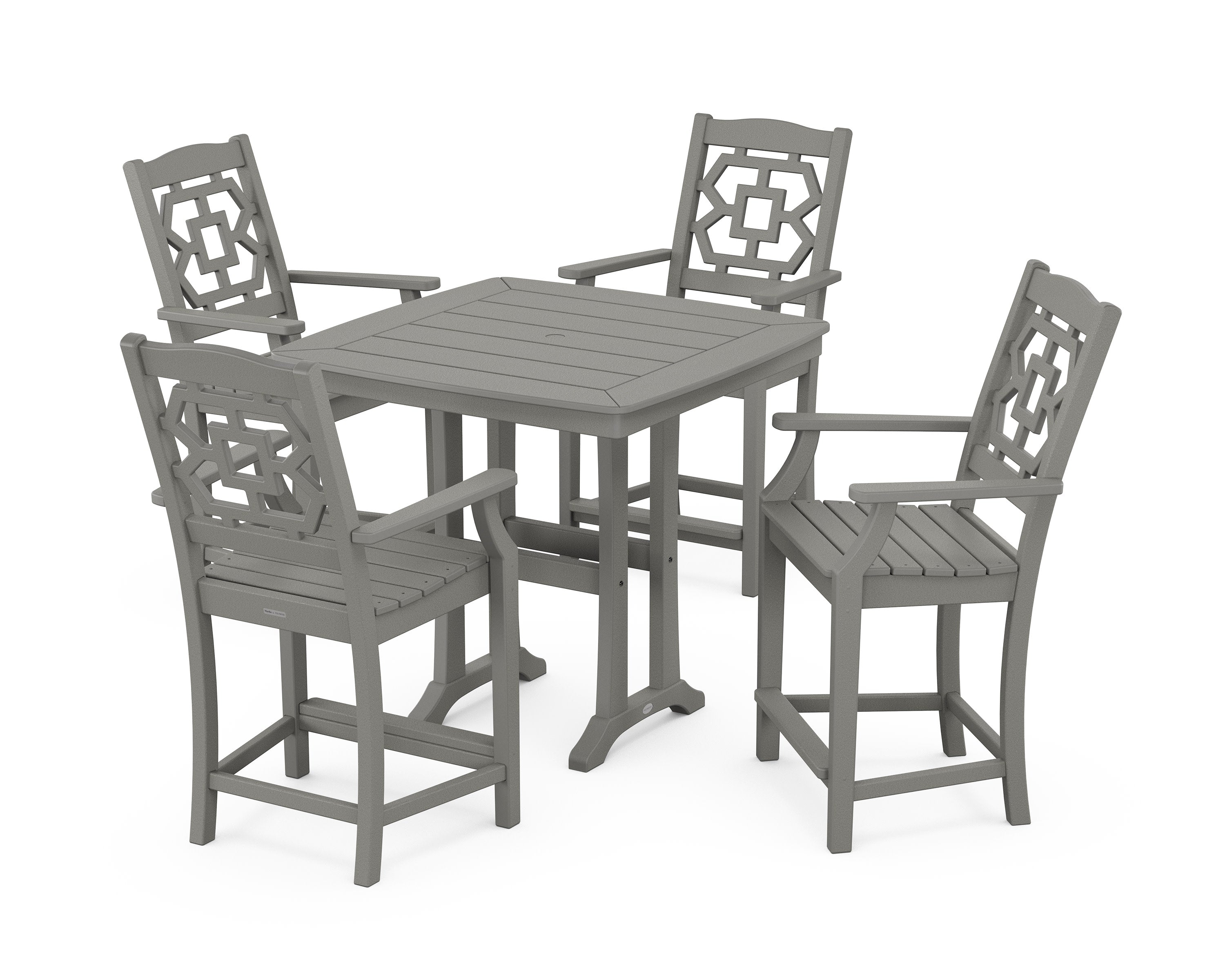 Chinoiserie 5-Piece Counter Set with Trestle Legs in Slate Grey