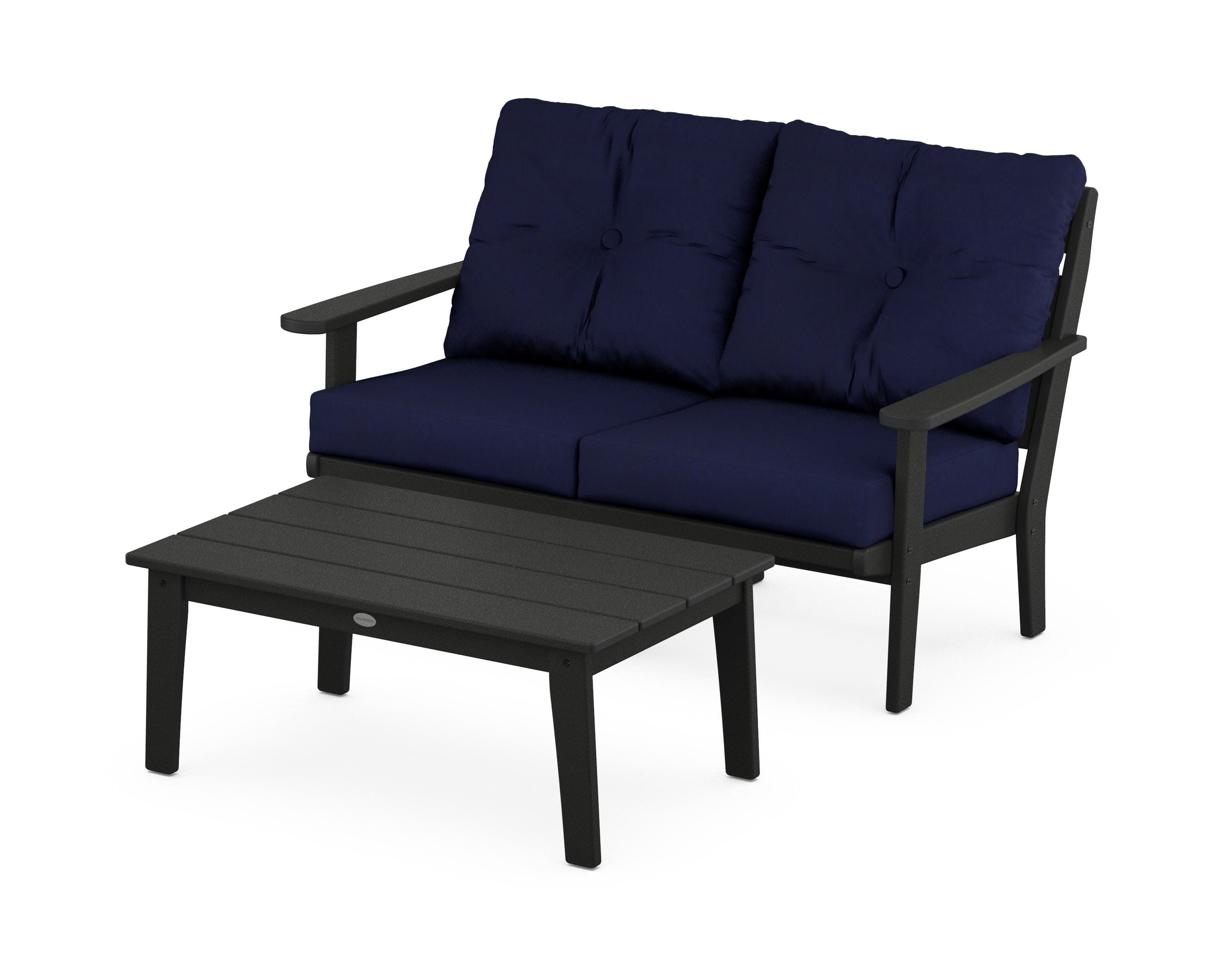 Lakeside 2-Piece Lounge Loveseat Set in Black / Navy