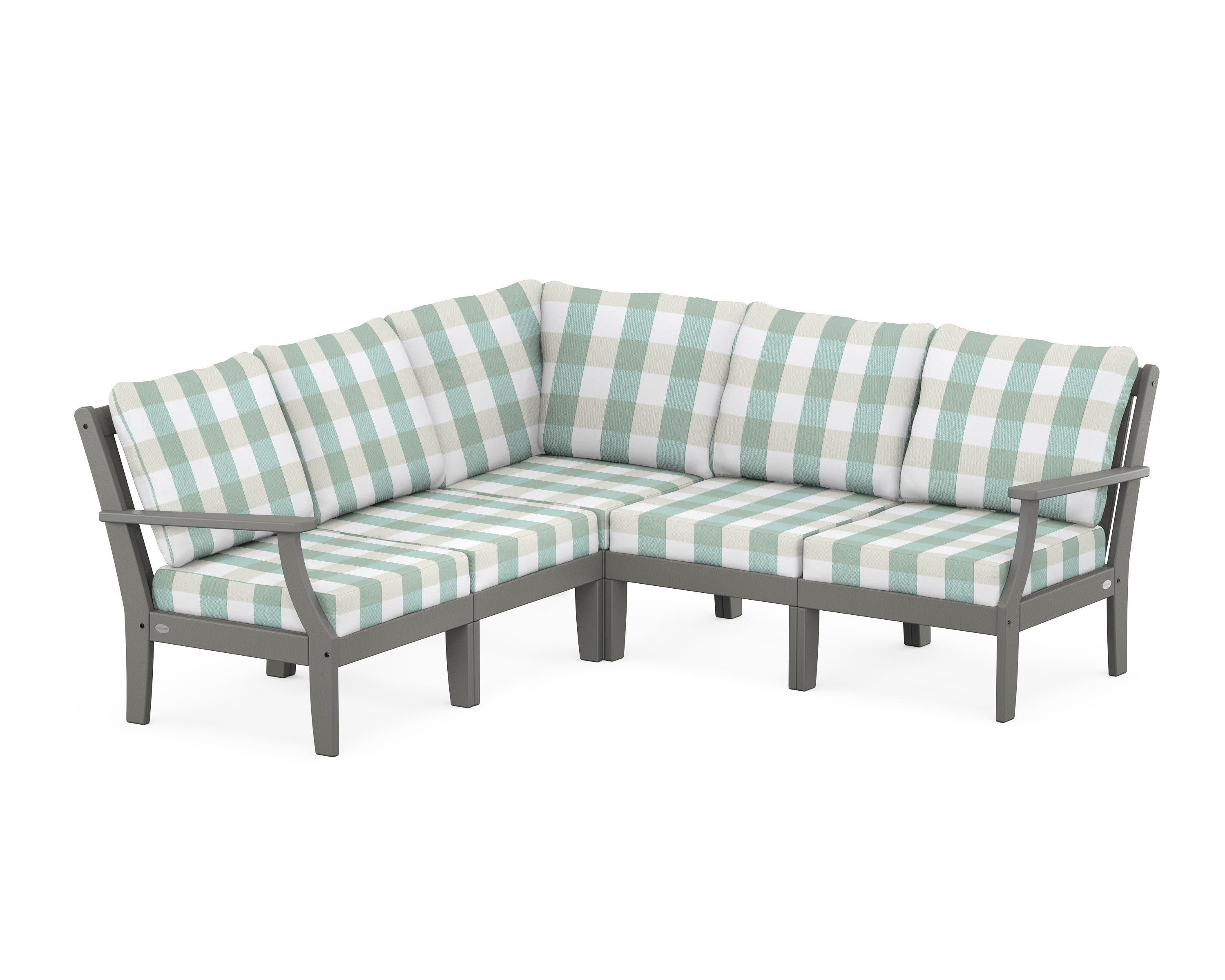Braxton Modular 5-Piece Deep Seating Set in Slate Grey / Buffalo Plaid Glacier Spa