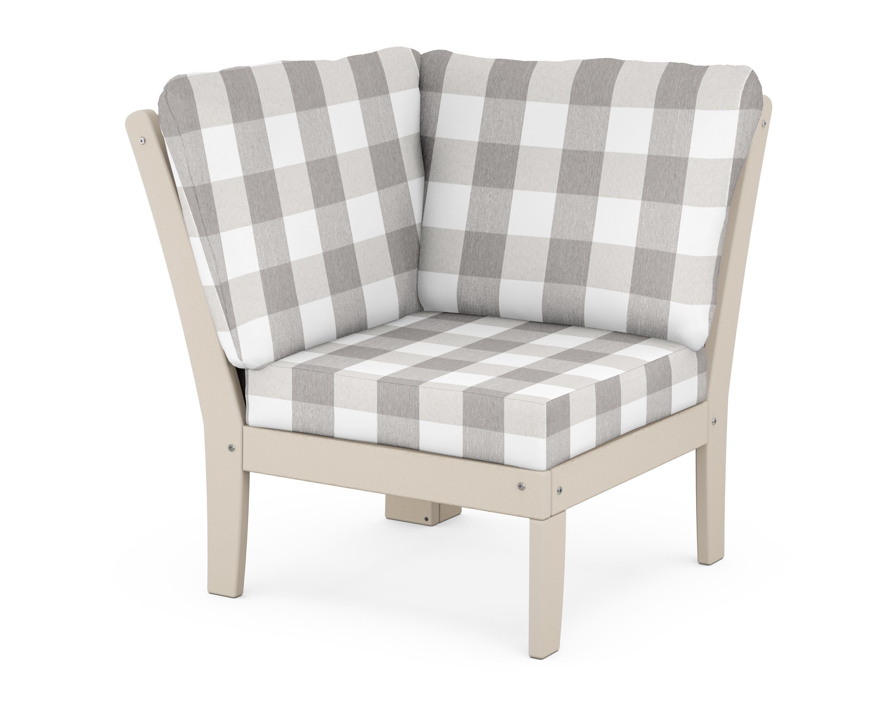 Braxton Modular Corner Chair in Sand / Buffalo Plaid Grey Mist