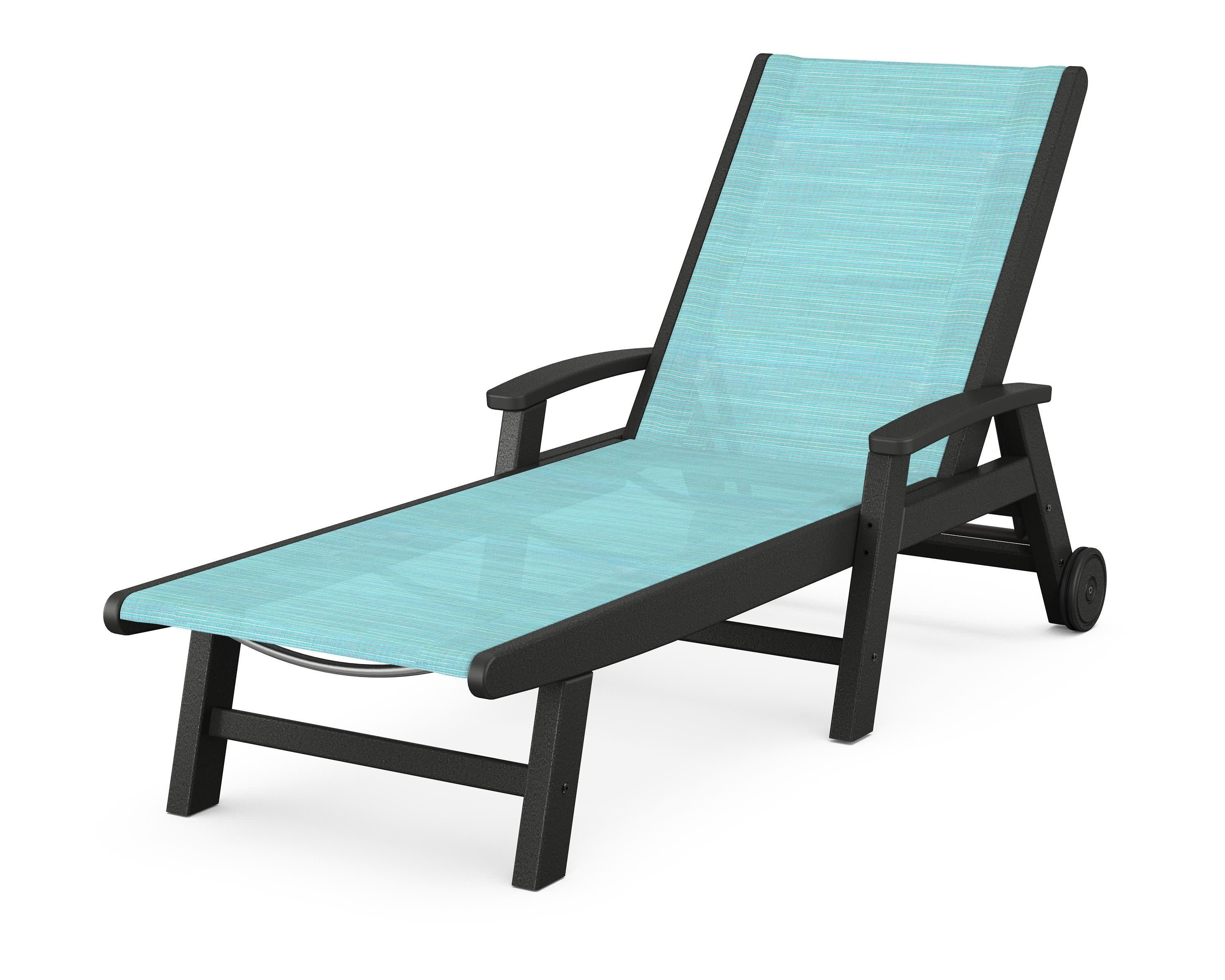 Coastal Chaise with Wheels in Black / Dupioni Aquamarine Sling