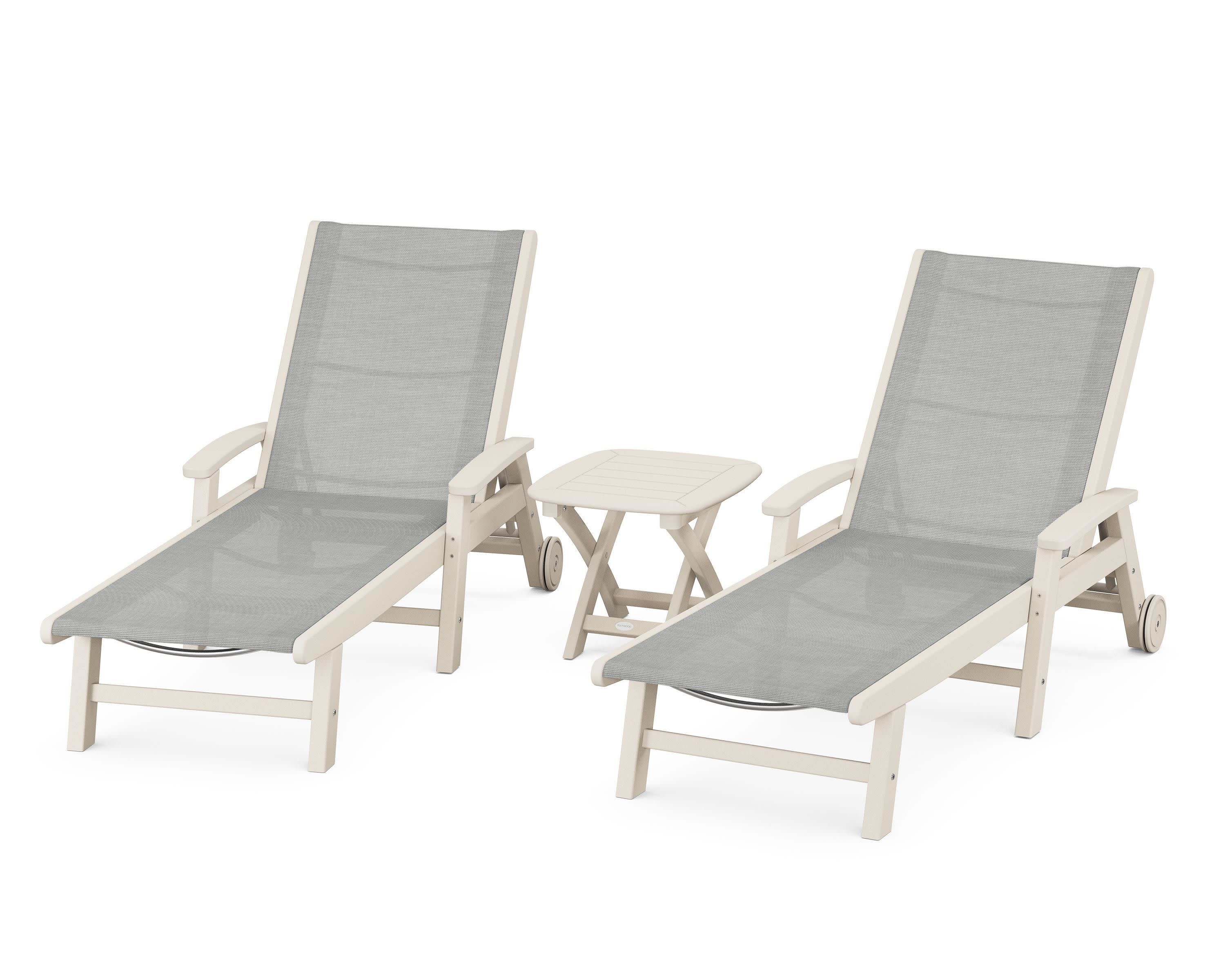 Coastal 3-Piece Wheeled Chaise Set in Sand / Metallic Sling