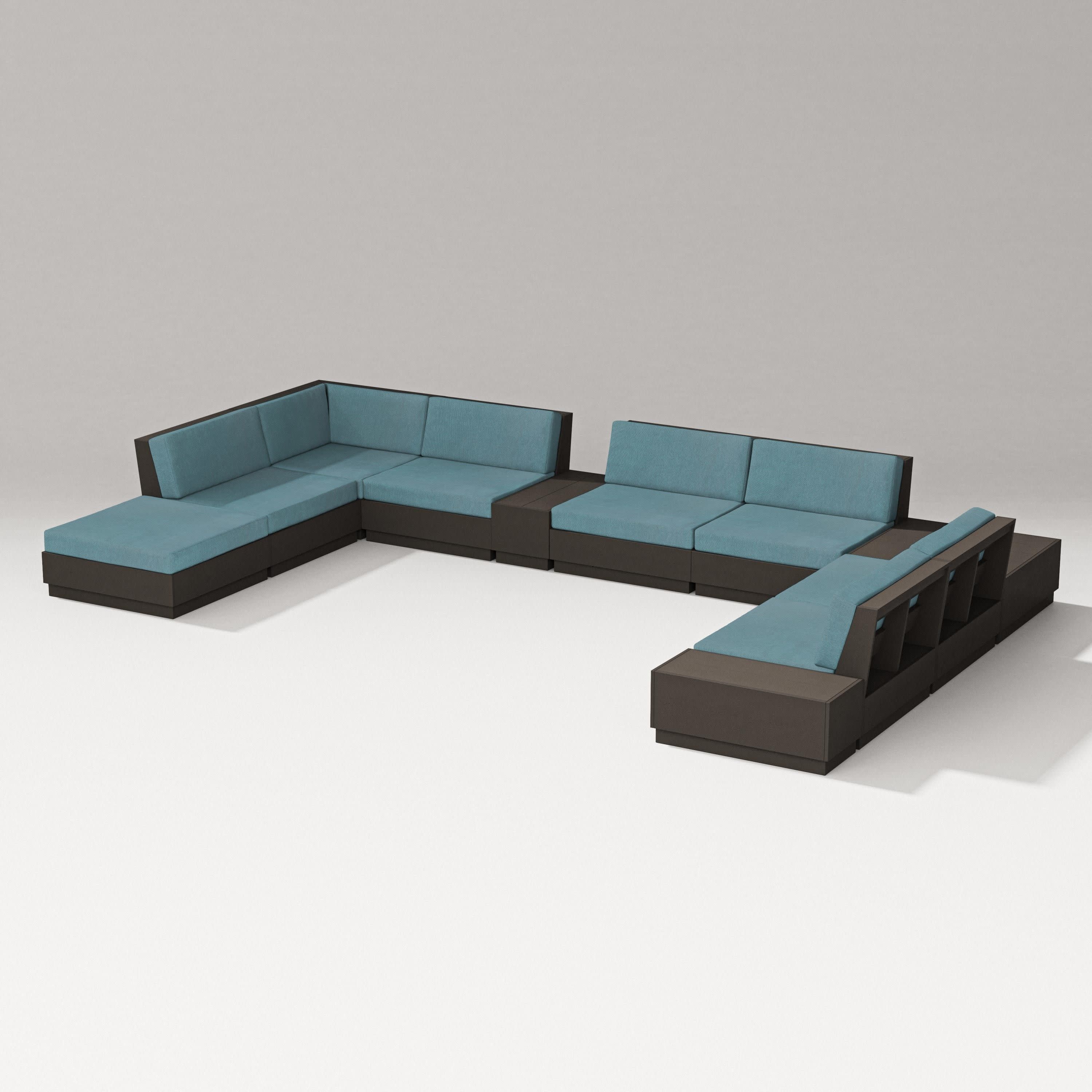 Elevate 11-Piece Conversation Sectional Set in Vintage Coffee / Ocean Teal
