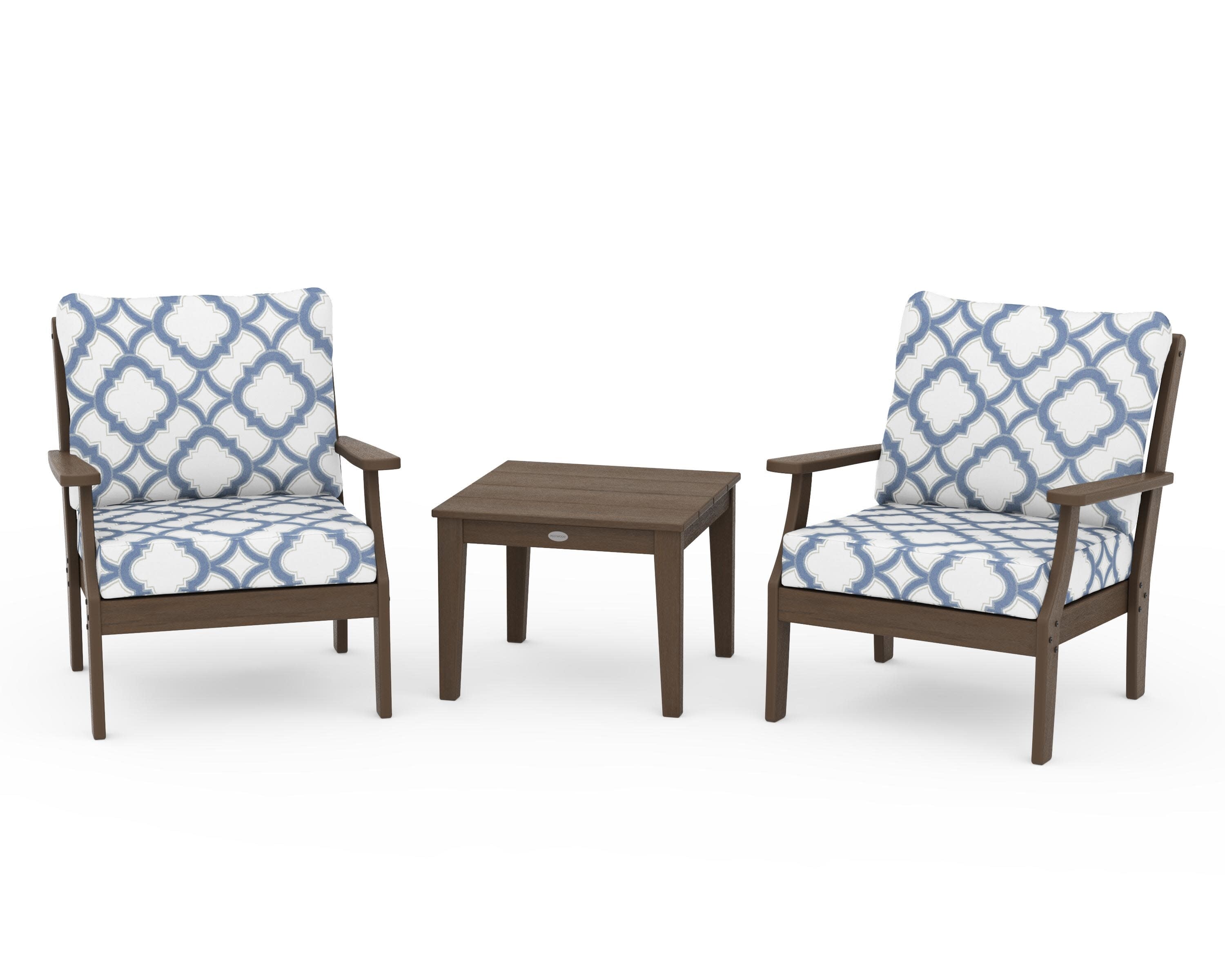 Braxton 3-Piece Deep Seating Set in Kona / Trellis Sky Blue