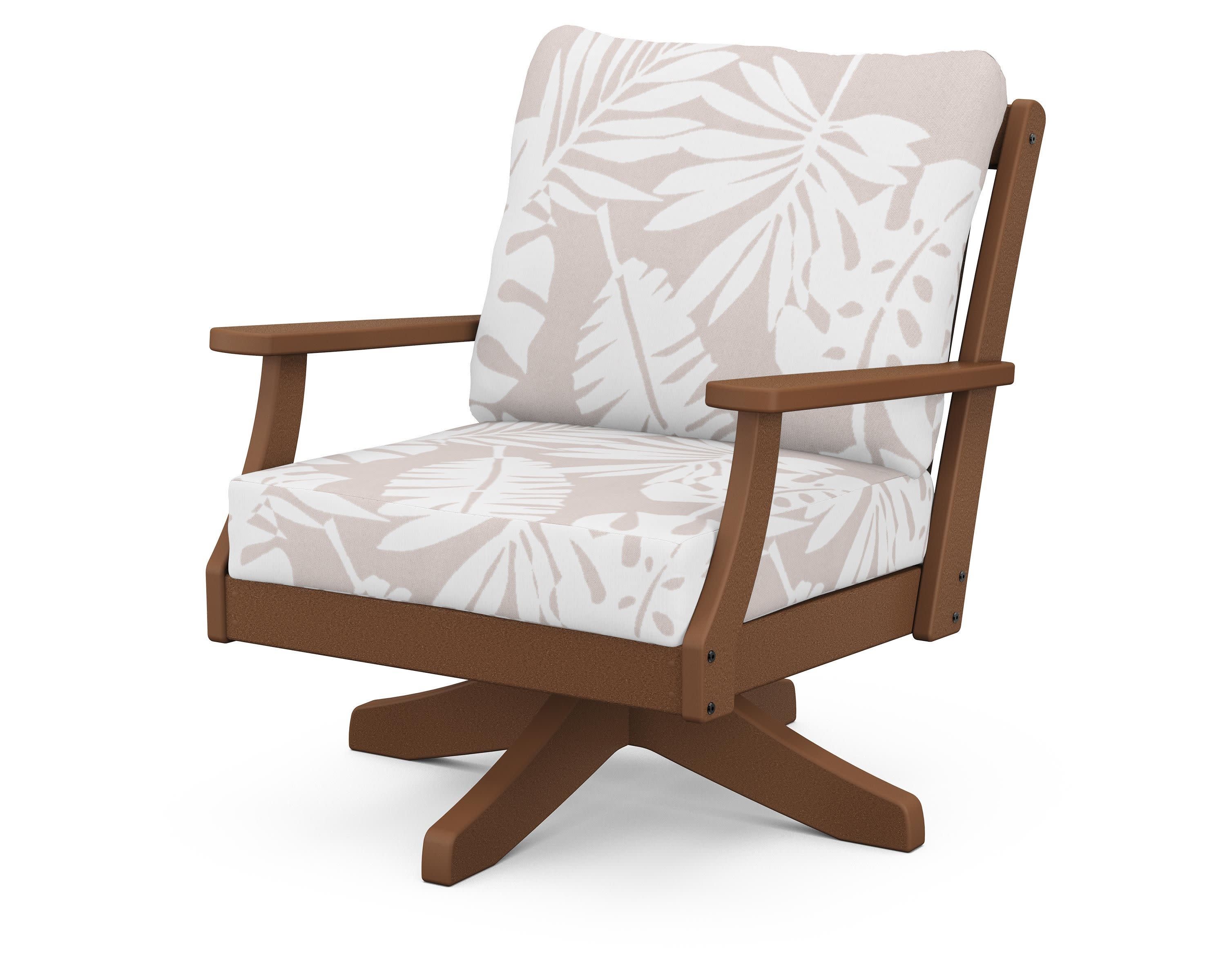 Braxton Deep Seating Swivel Chair in Teak / Leaf Dune Burlap