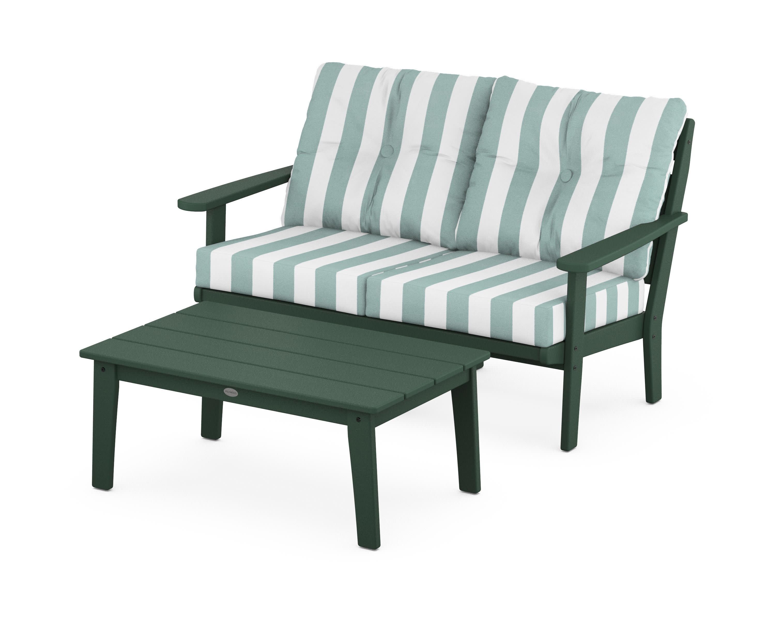 Lakeside 2-Piece Lounge Loveseat Set in Green / Cabana Stripe Glacier Spa