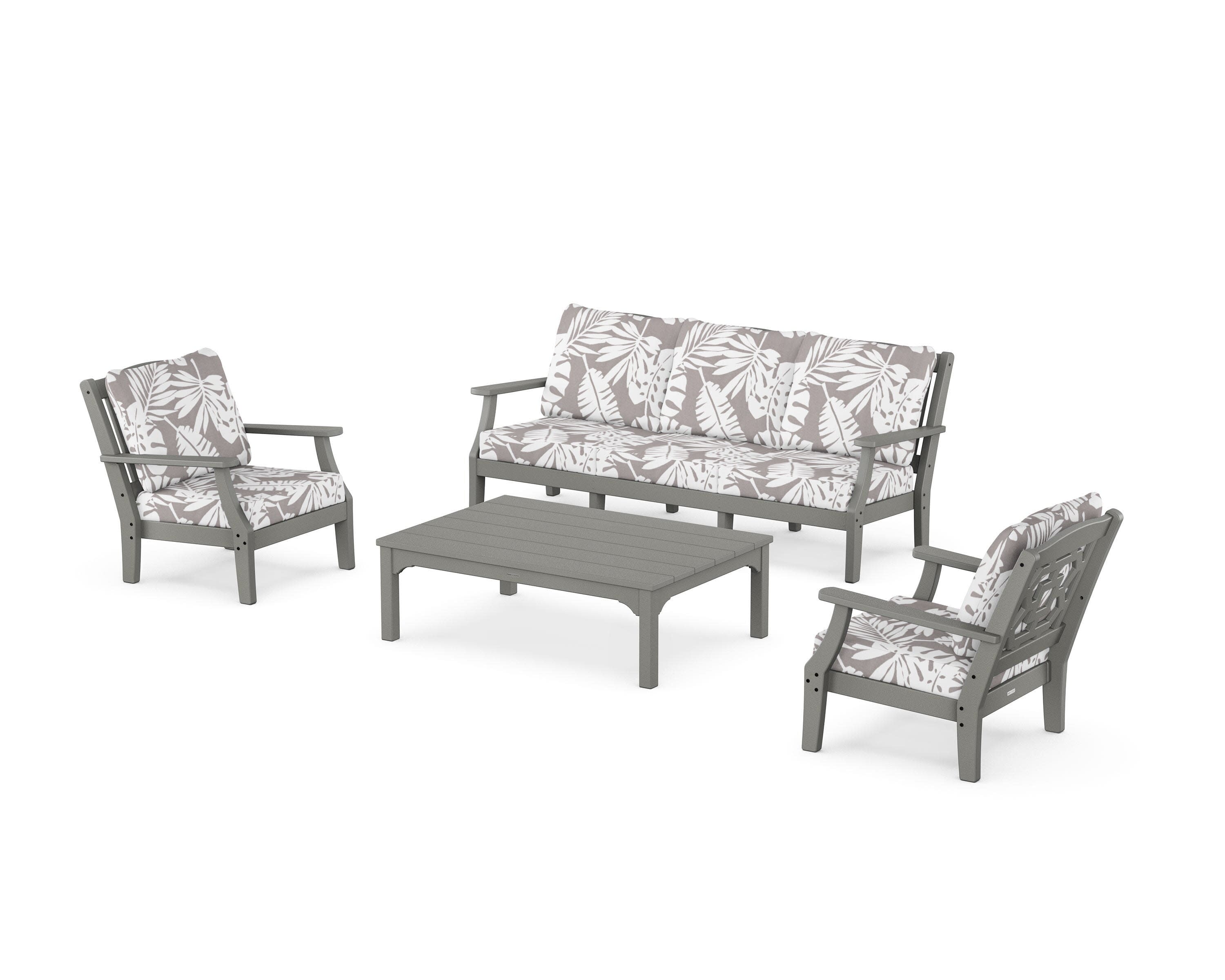 Chinoiserie 4-Piece Deep Seating Set with Sofa in Slate Grey / Leaf Grey Mist