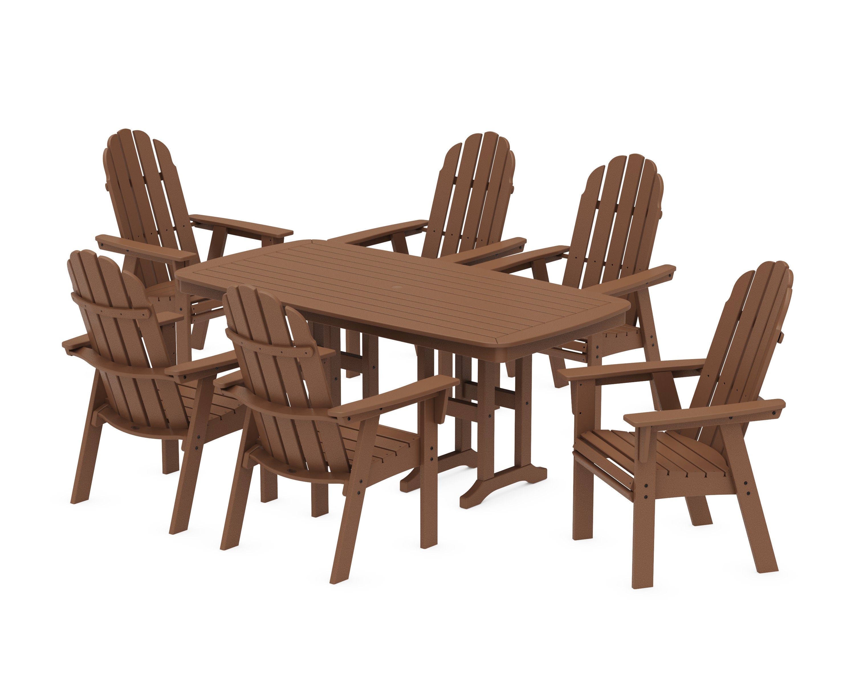 Vineyard Curveback Adirondack Chair 7-Piece Dining Set in Teak