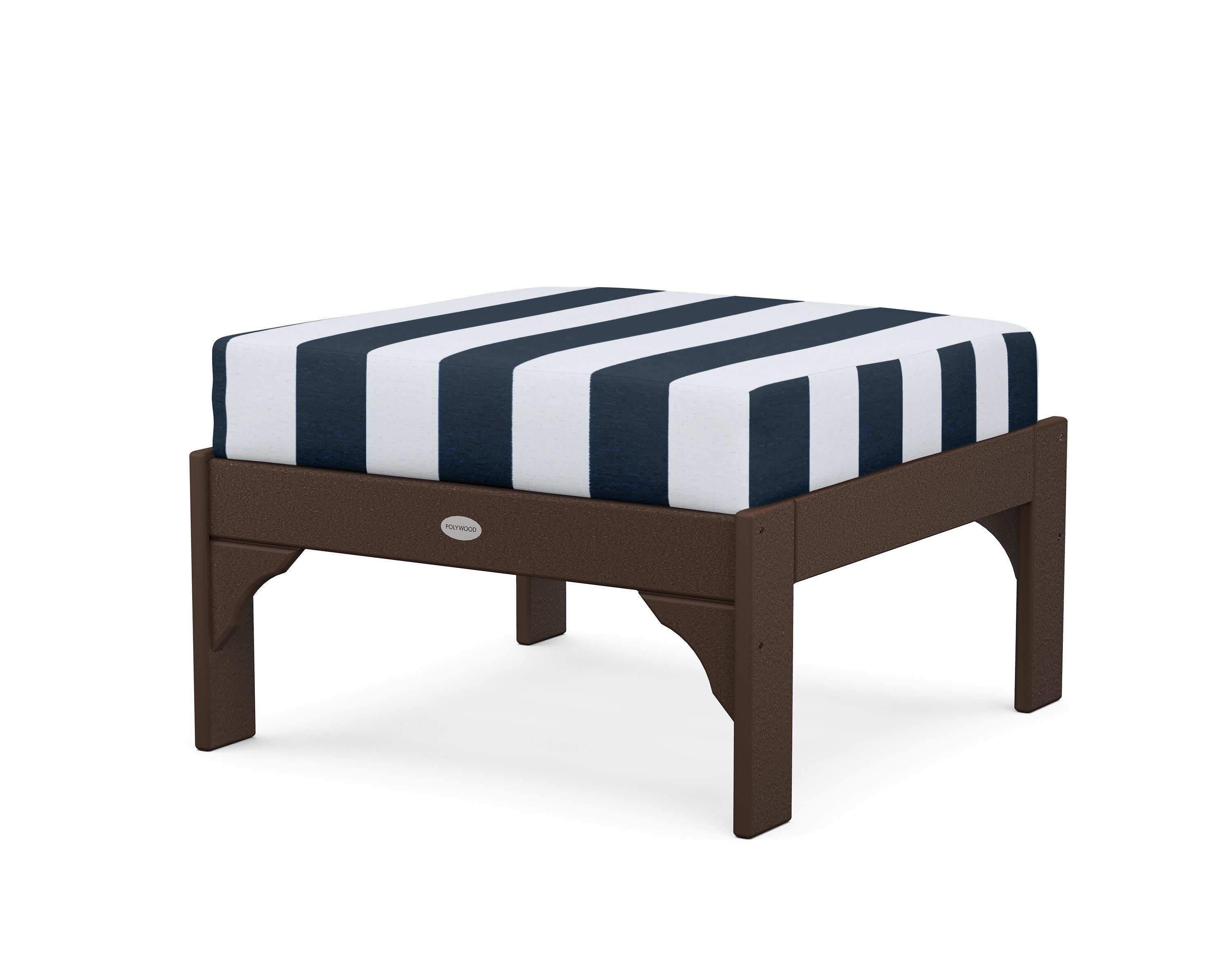Vineyard Deep Seating Ottoman in Mahogany / Cabana Stripe Marine Indigo
