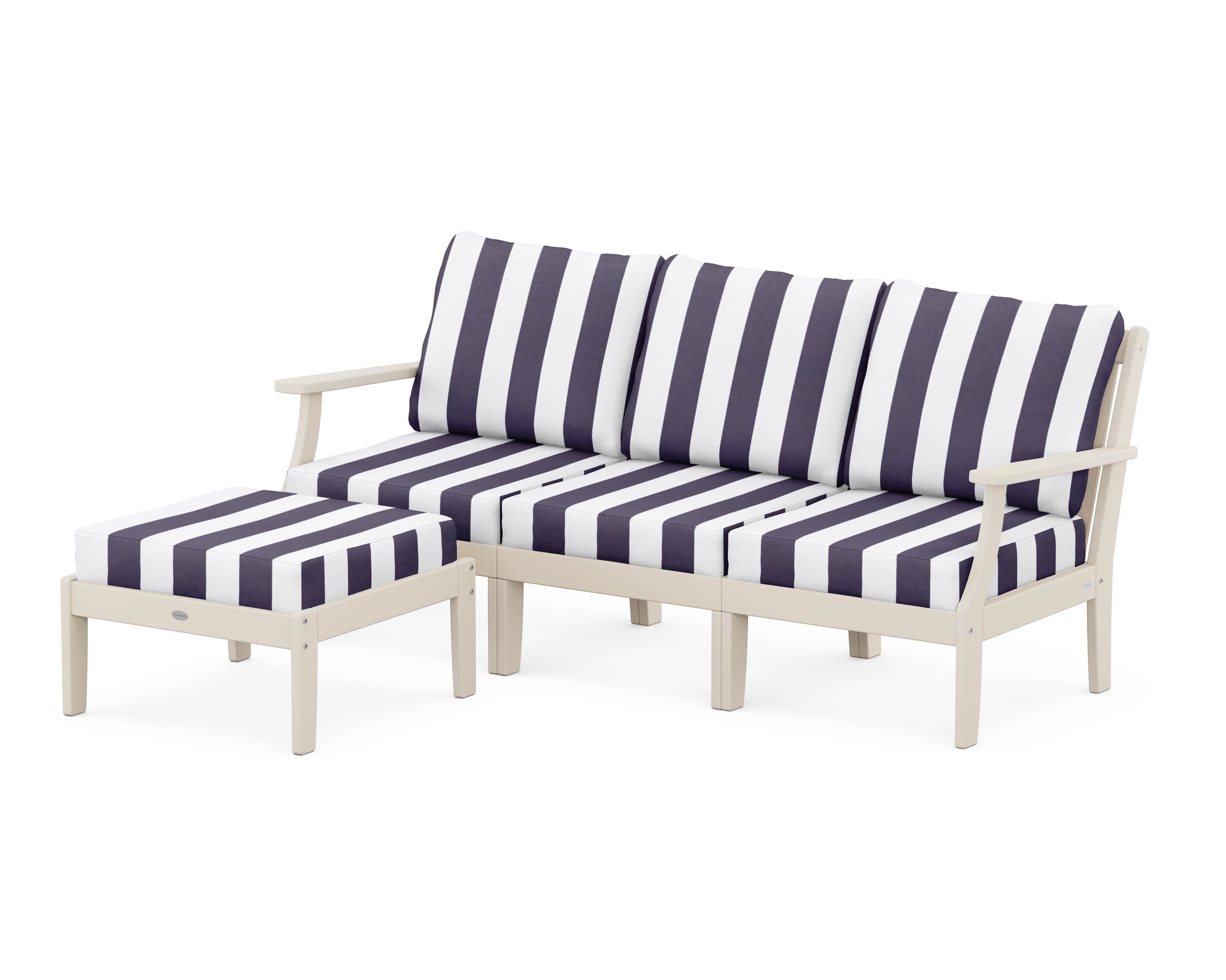 Braxton Modular 4-Piece Deep Seating Set with Ottoman in Sand / Cabana Stripe Navy