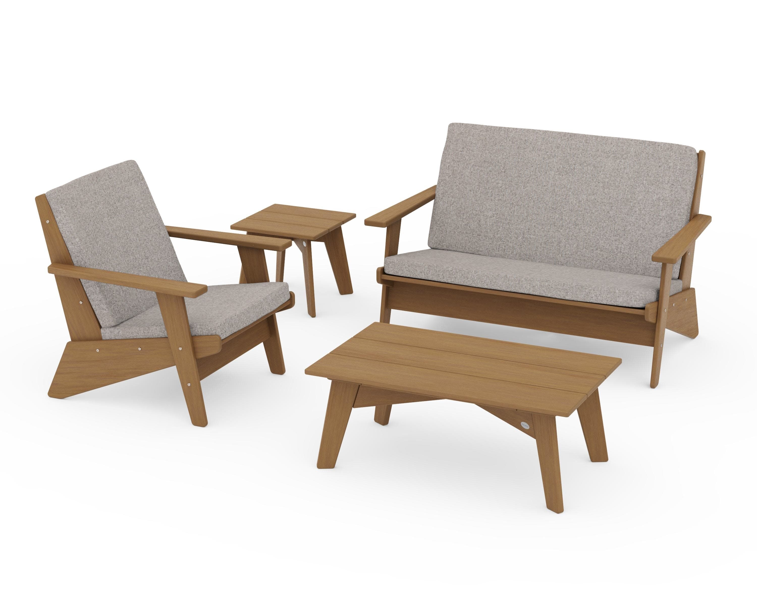 Riviera Modern Lounge 4-Piece Set in Natural / Weathered Tweed